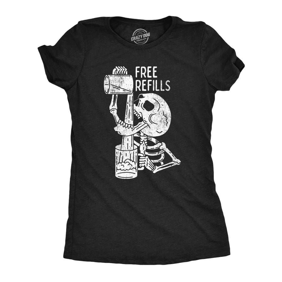 Funny Heather Black - Free Refils Free Refills Womens T Shirt Nerdy halloween Drinking Tee