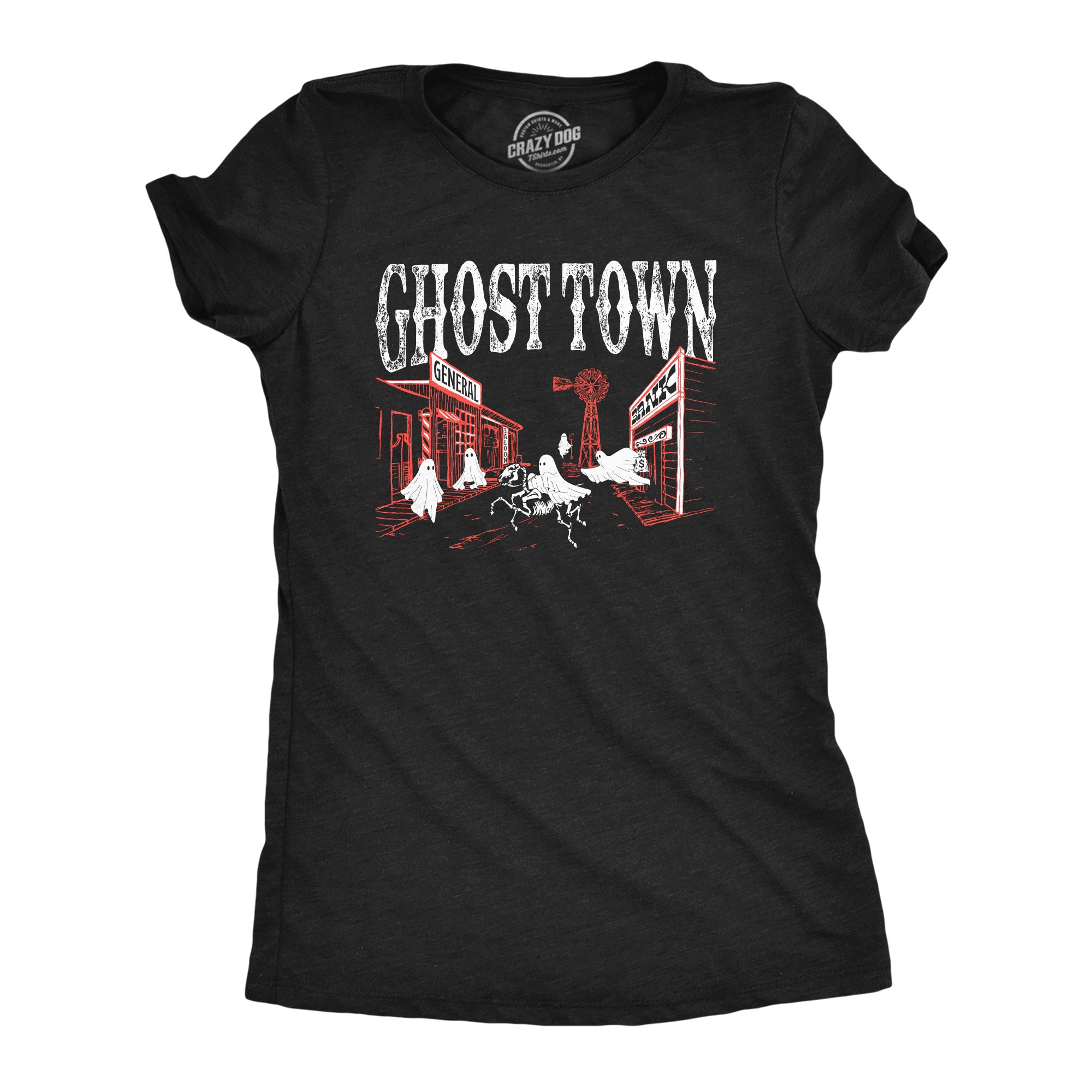 Funny Heather Black - GHOST Ghost Town Womens T Shirt Nerdy Halloween Sarcastic Tee