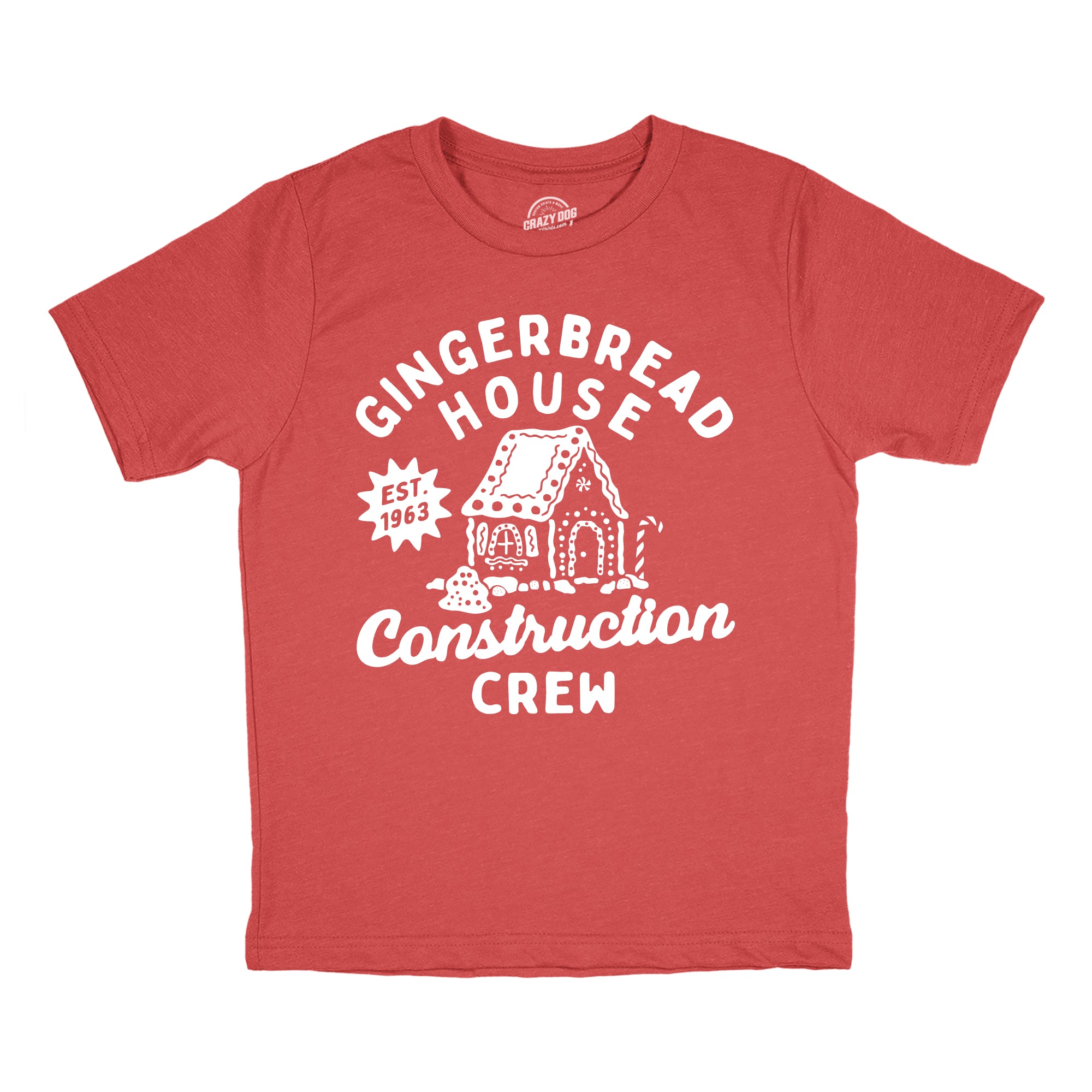 Funny Heather Red - CONSTRUCTION Gingerbread House Construction Crew Youth T Shirt Nerdy Christmas Sarcastic Tee