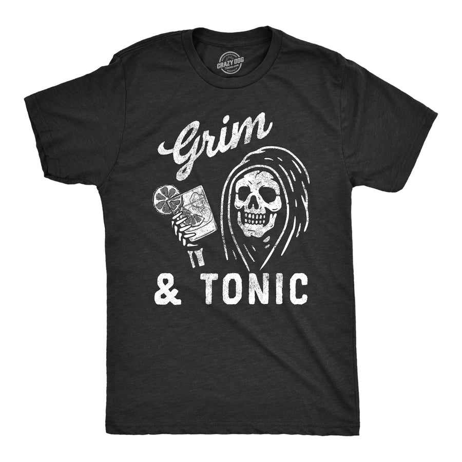 Funny Heather Black - GRIM Grim And Tonic Mens T Shirt Nerdy Halloween Drinking Liquor Tee