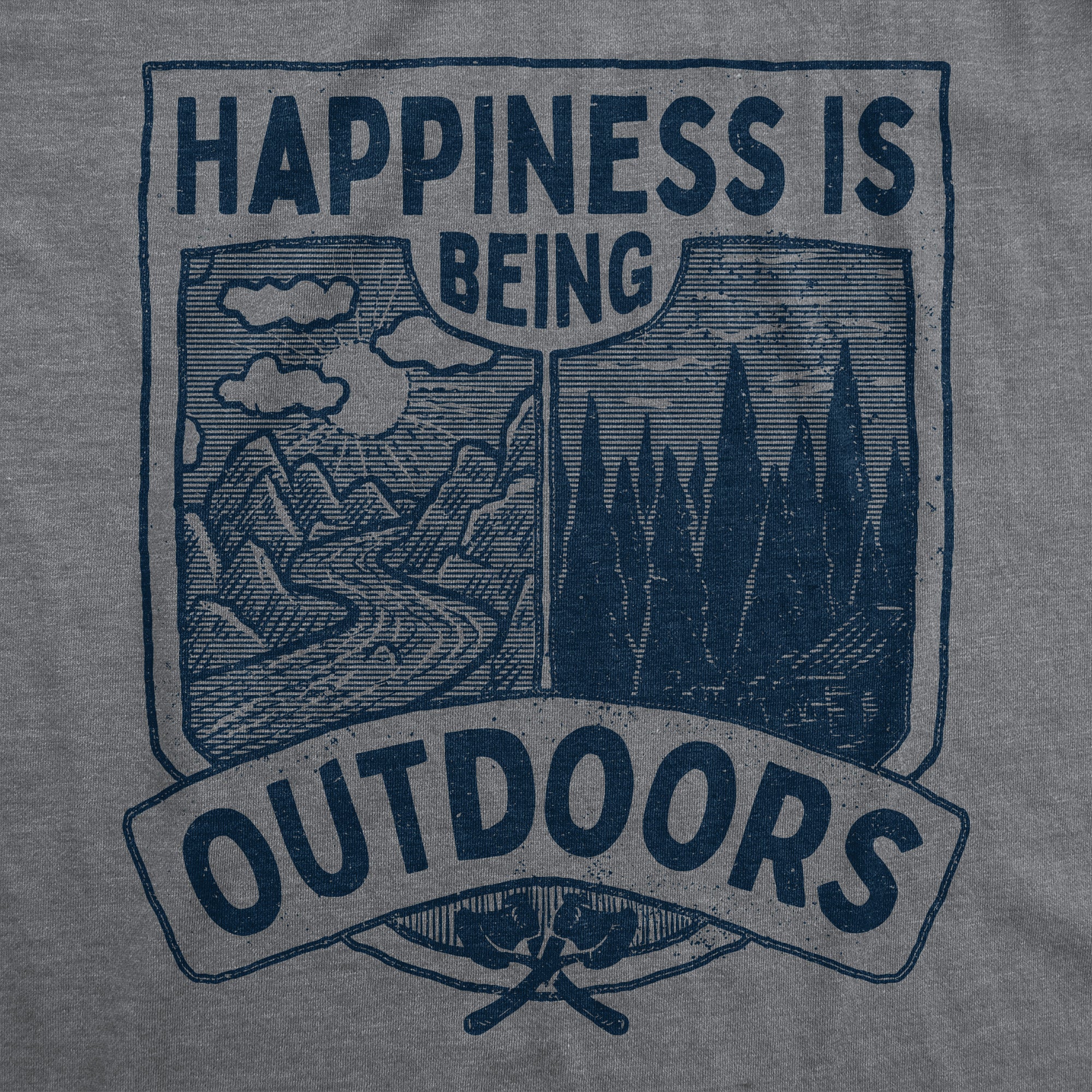 Funny Dark Heather Grey - Happy Outdoors Hapiness Is Being Outdoors Mens T Shirt Nerdy Camping Tee
