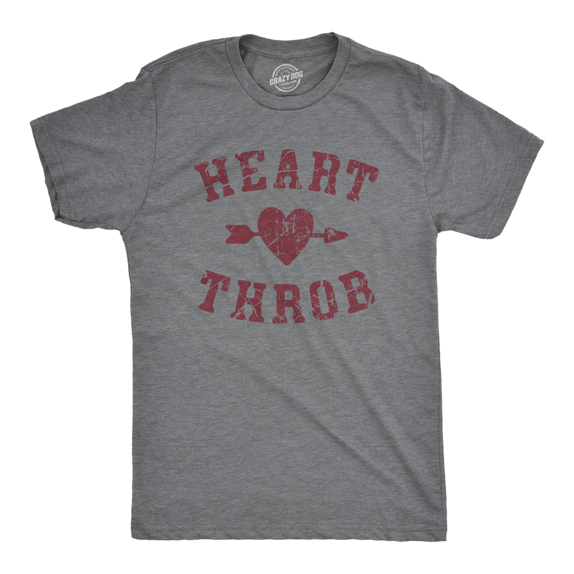 Funny Dark Heather Grey - Heart Throb Heart Throb Mens T Shirt Nerdy Valentine's Day Tee