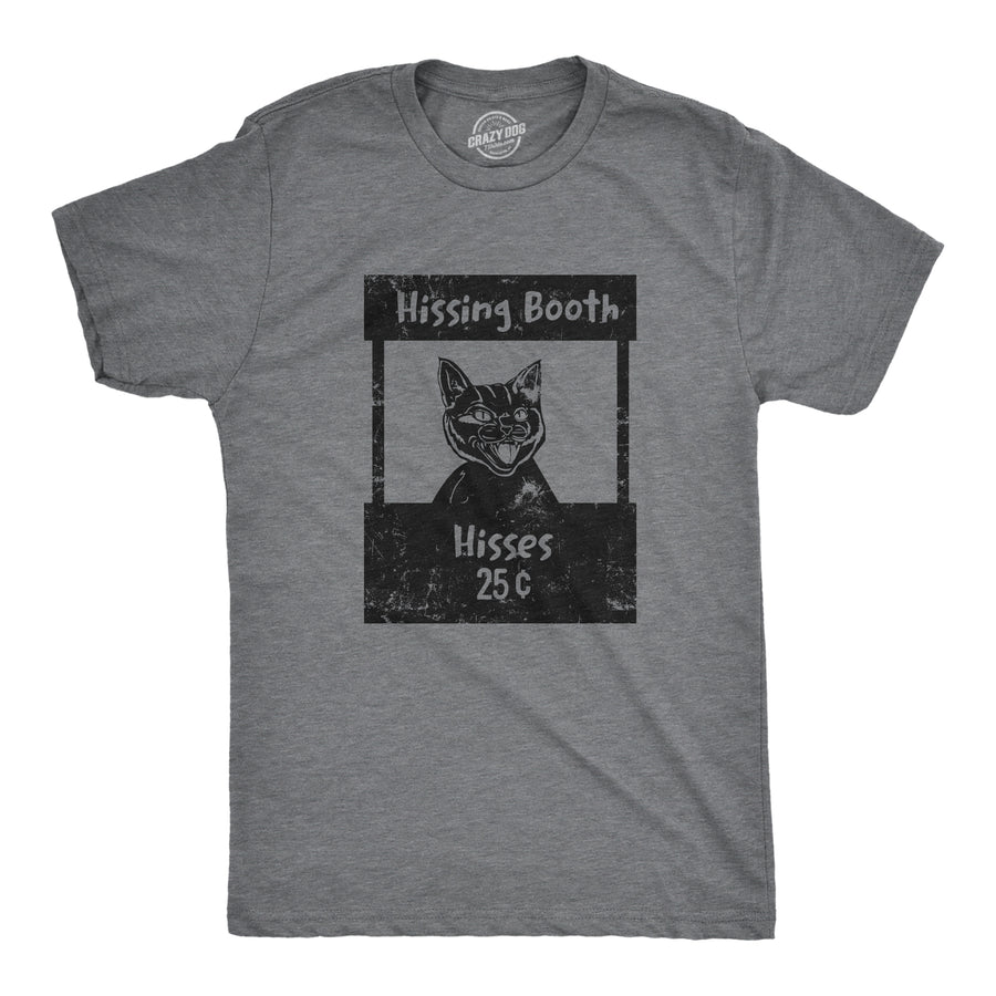Funny Dark Heather Grey - HISSING Hissing Booth Mens T Shirt Nerdy cat Sarcastic Tee
