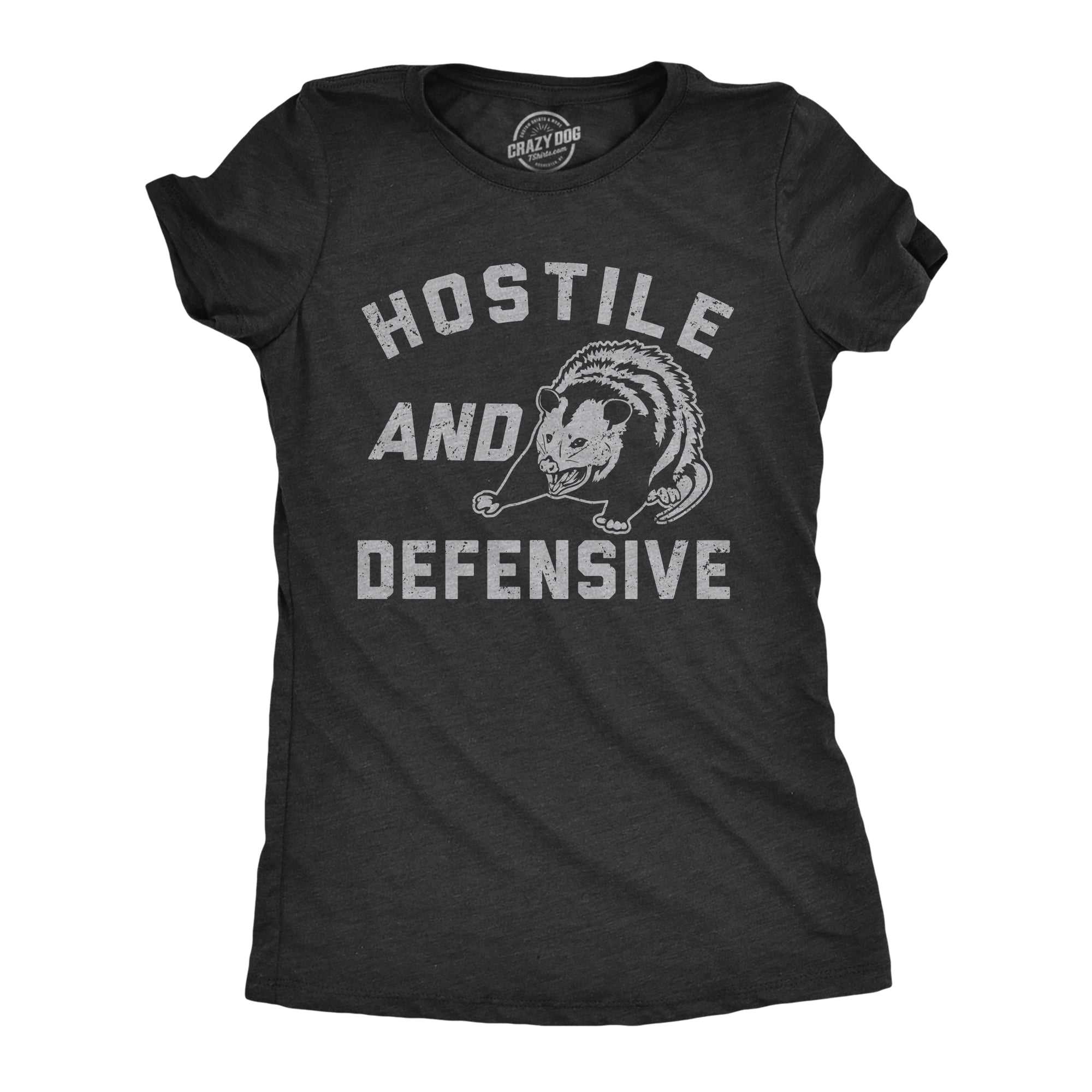 Funny Heather Black - HOSTILE Hostile And Defensive Womens T Shirt Nerdy Sarcastic Tee
