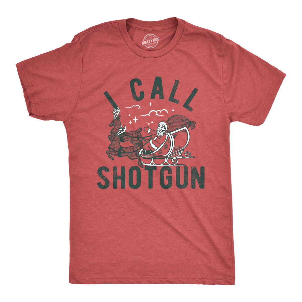 Funny Heather Red - SHOTGUN I Call Shotgun Santa Mens T Shirt Nerdy Christmas Sarcastic Tee