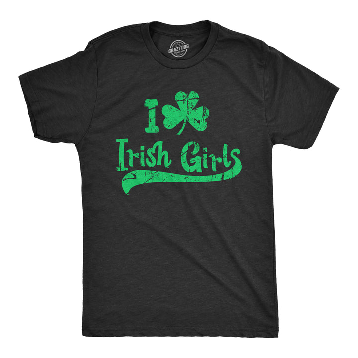 Funny Heather Black I Clover Irish Girls Mens T Shirt Nerdy Saint Patrick's Day Tee