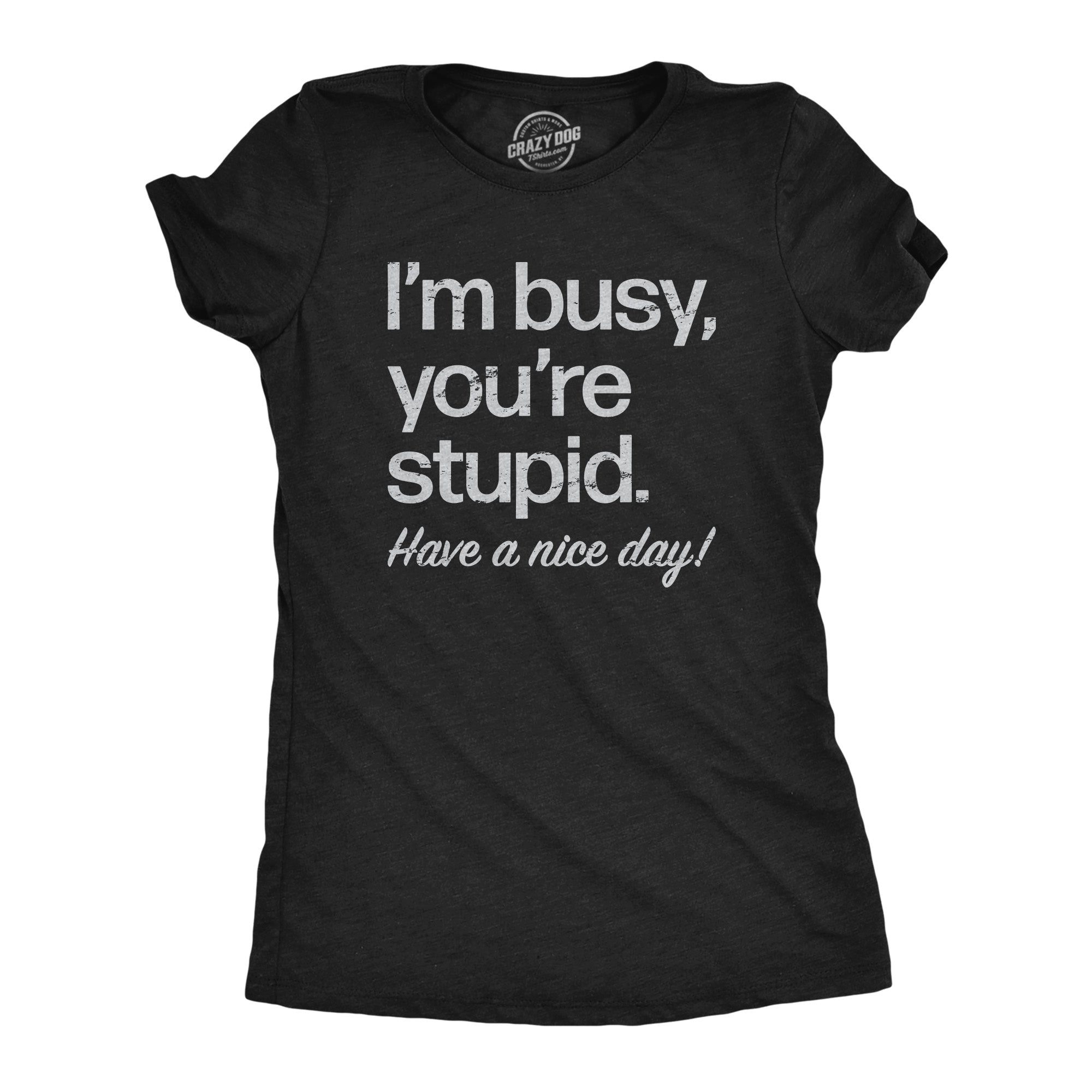 Funny Heather Black - STUPID Im Busy Youre Stupid Have A Nice Day Womens T Shirt Nerdy sarcastic Tee