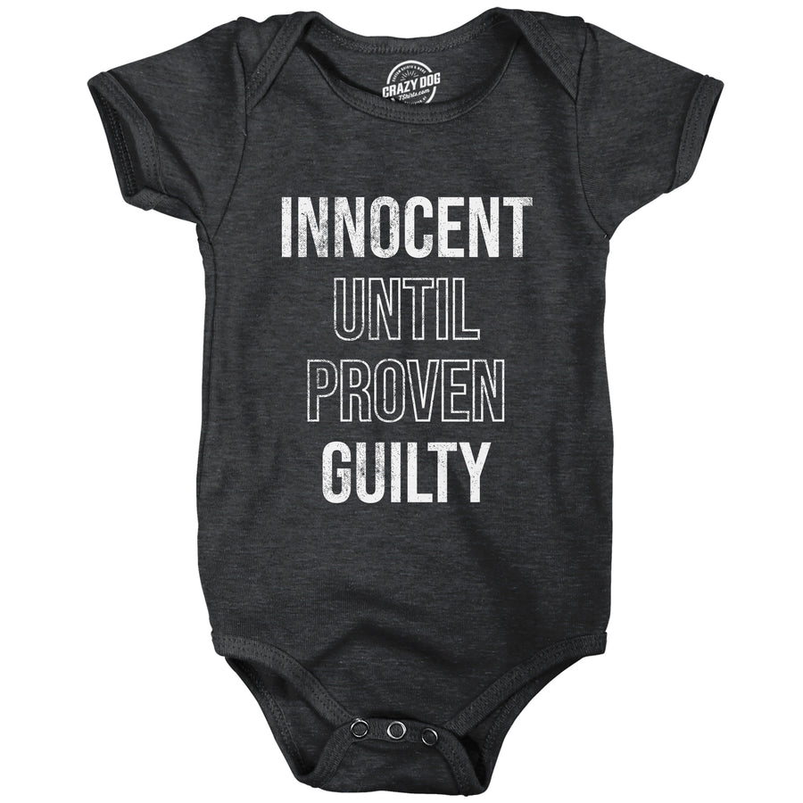 Funny Heather Black - INNOCENT Innocent Until Proven Guilty Onesie Nerdy Sarcastic Tee