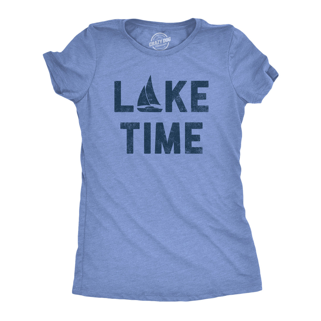 Funny Light Heather Blue - LAKE Lake Time Womens T Shirt Nerdy Vacation Tee