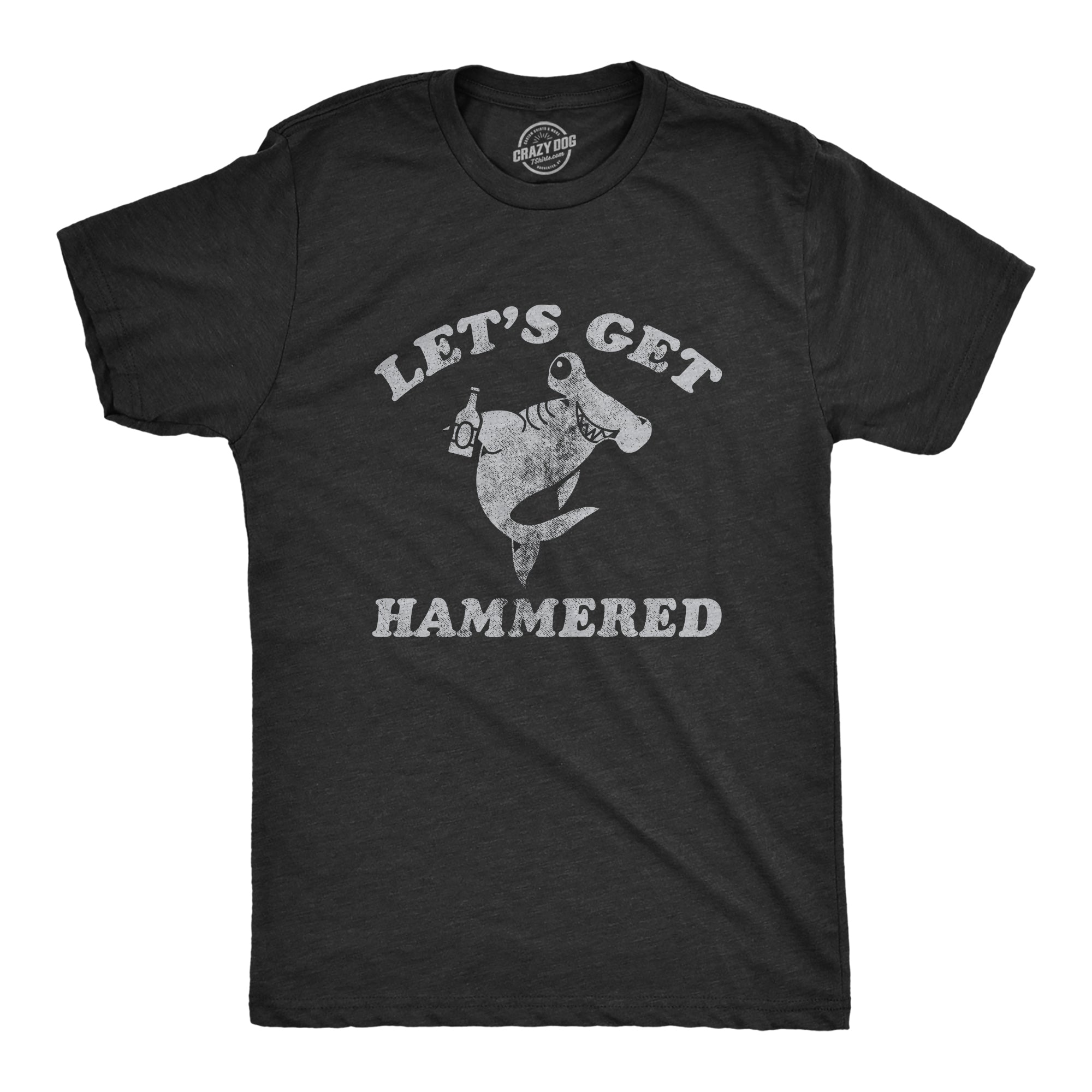 Funny Heather Black - Hammered Shark Lets Get Hammered Shark Mens T Shirt Nerdy Animal Drinking Tee