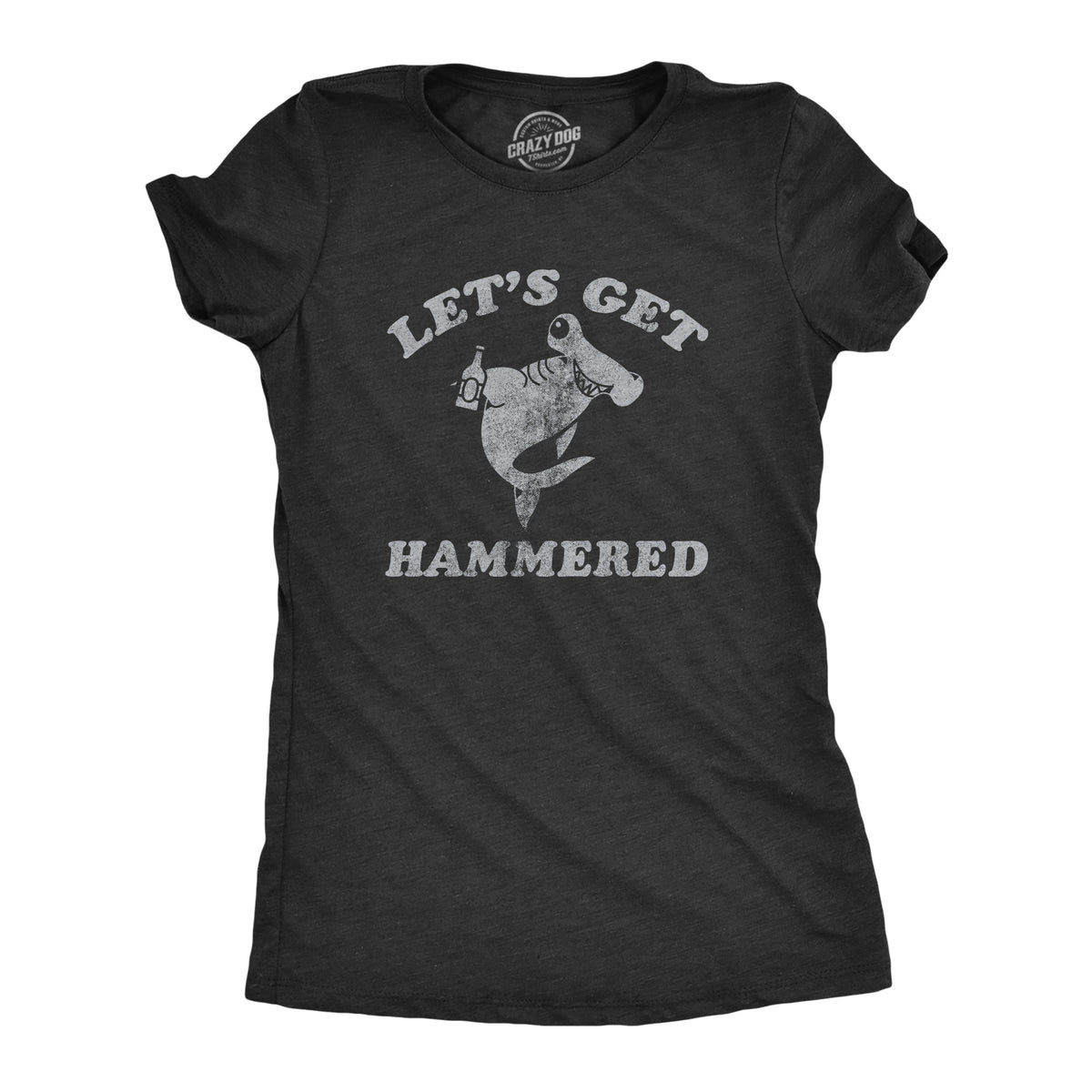 Funny Heather Black - HAMMERED Lets Get Hammered Shark Womens T Shirt Nerdy Animal Drinking Tee