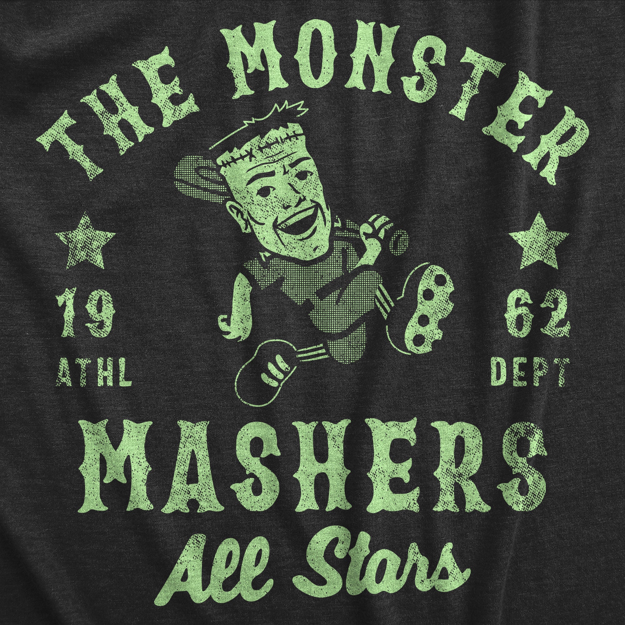 Funny Heather Black - MONSTER The Monster Mashers All Stars Mens T Shirt Nerdy Halloween Baseball Tee