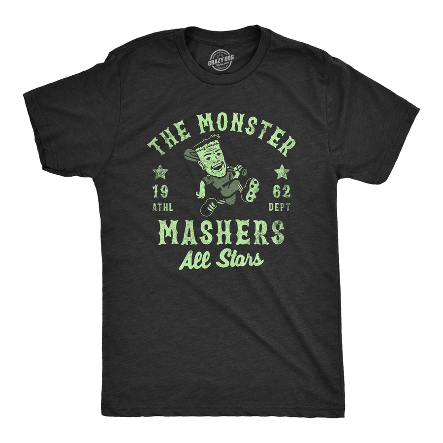 Funny Heather Black - MONSTER The Monster Mashers All Stars Mens T Shirt Nerdy Halloween Baseball Tee
