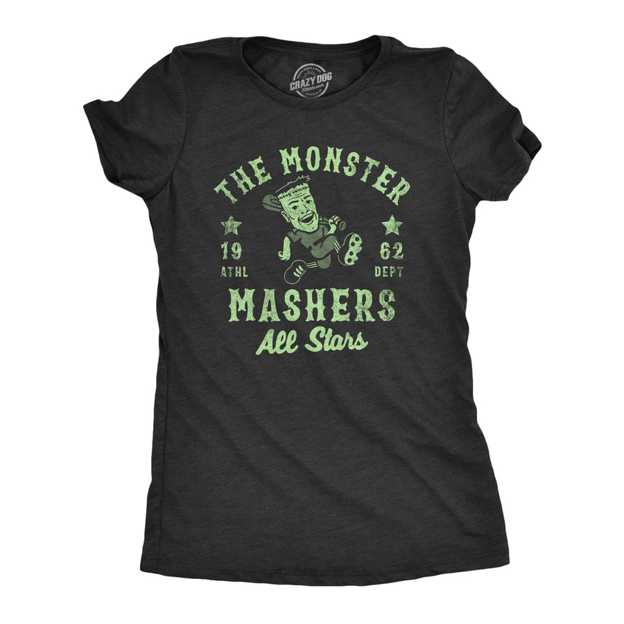 Funny Heather Black - MONSTER The Monster Mashers All Stars Womens T Shirt Nerdy Halloween Baseball Tee