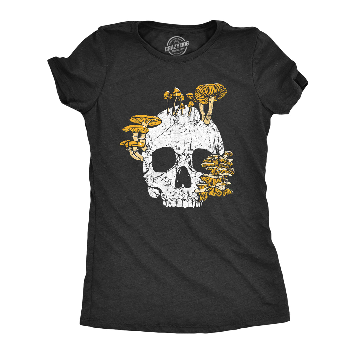 Funny Heather Black - SKULL Mushroom Skull Womens T Shirt Nerdy sarcastic Tee