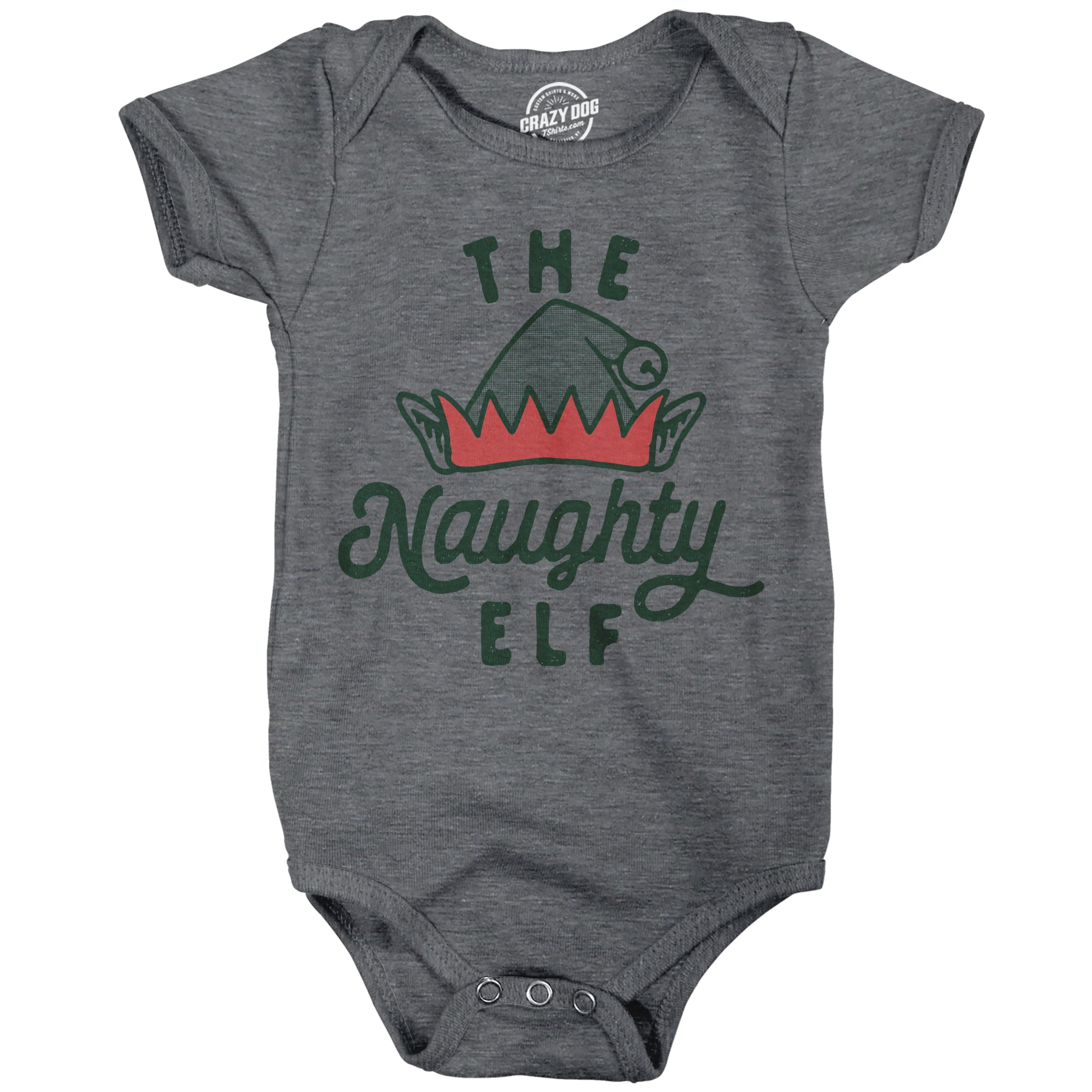 Funny Dark Heather Grey - NAUGHTY The Naughty Elf Onesie Nerdy Christmas sarcastic Tee