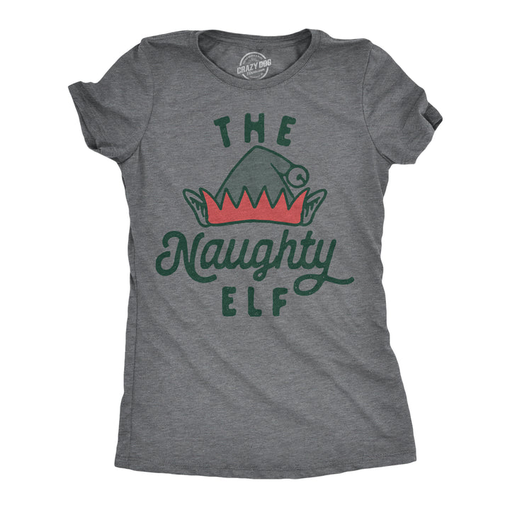 Funny Dark Heather Grey - NAUGHTY The Naughty Elf Womens T Shirt Nerdy Christmas Sarcastic Tee