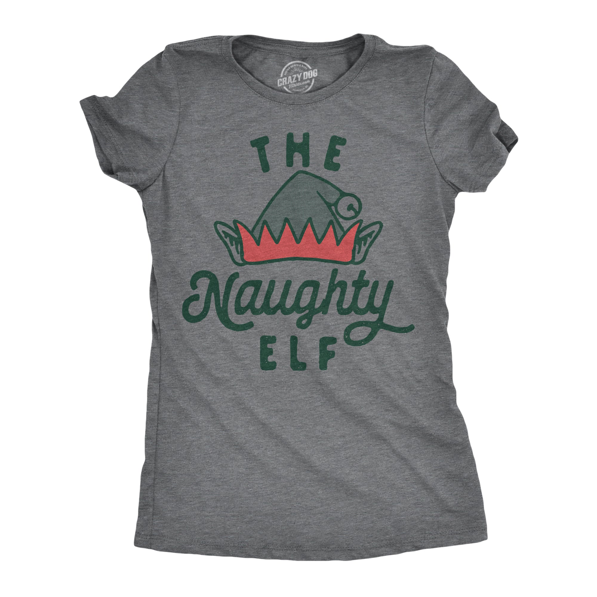 Funny Dark Heather Grey - NAUGHTY The Naughty Elf Womens T Shirt Nerdy Christmas Sarcastic Tee