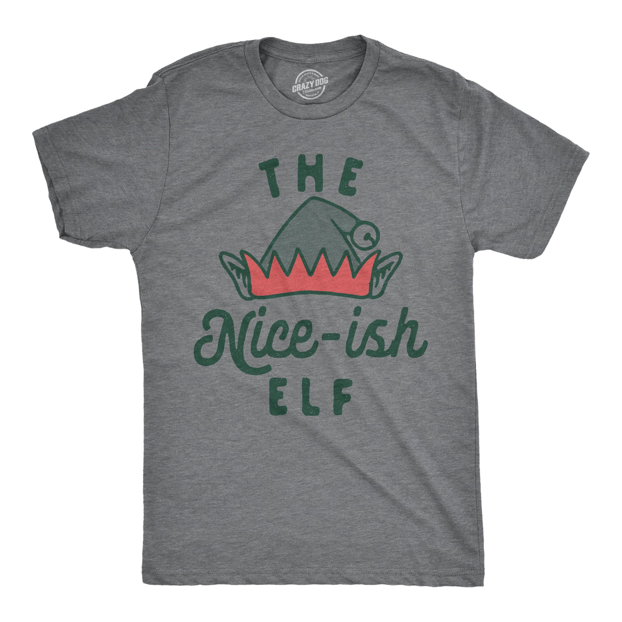 Funny Dark Heather Grey - NICEISH The Nice Ish Elf Mens T Shirt Nerdy Christmas sarcastic Tee