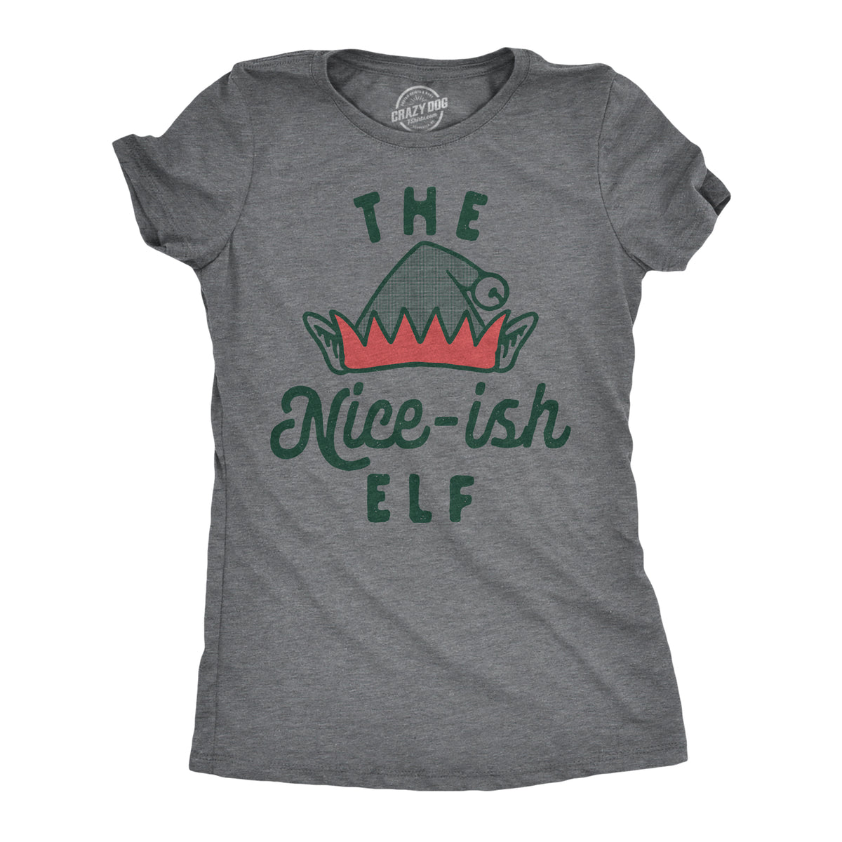 Funny Dark Heather Grey - NICEISH The Nice Ish Elf Womens T Shirt Nerdy Christmas sarcastic Tee