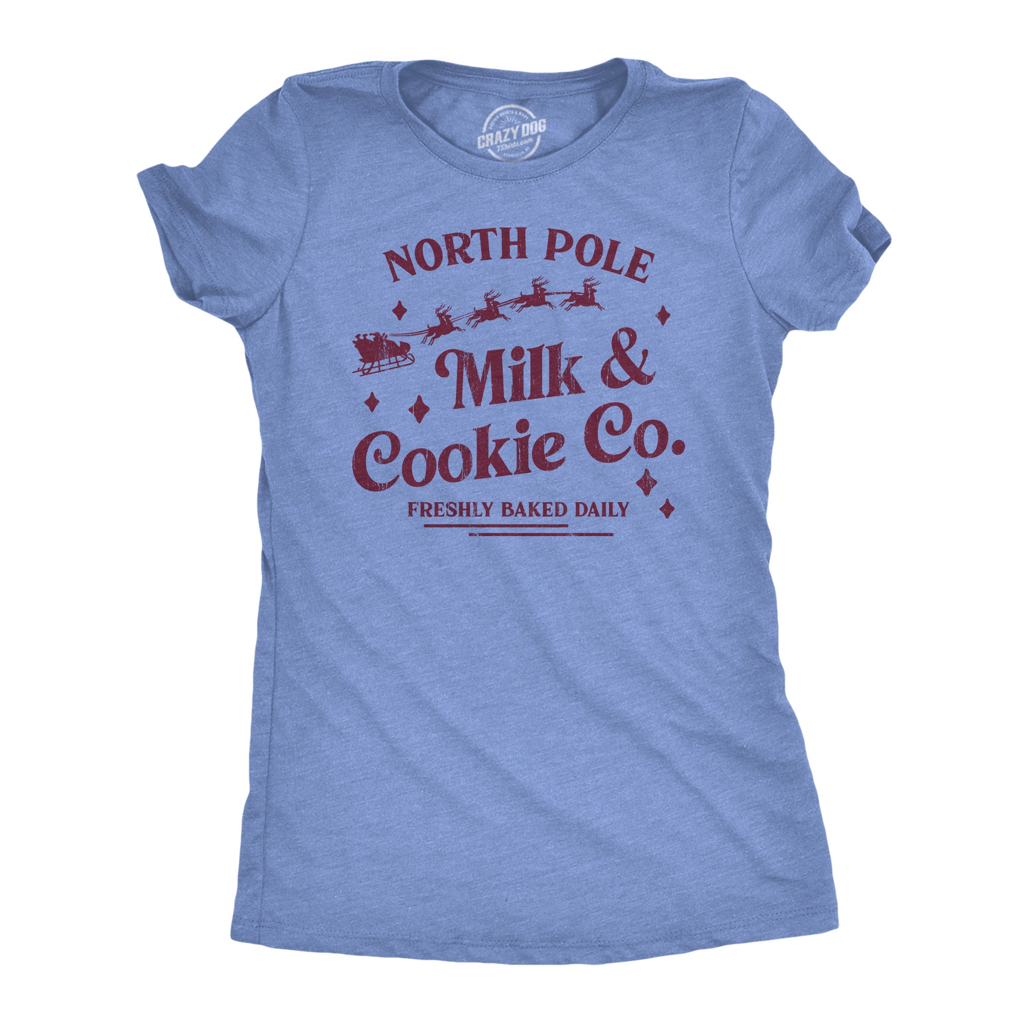Funny Light Heather Blue - NORTHPOLE North Pole Milk And Cookie Co Womens T Shirt Nerdy Christmas Food Tee