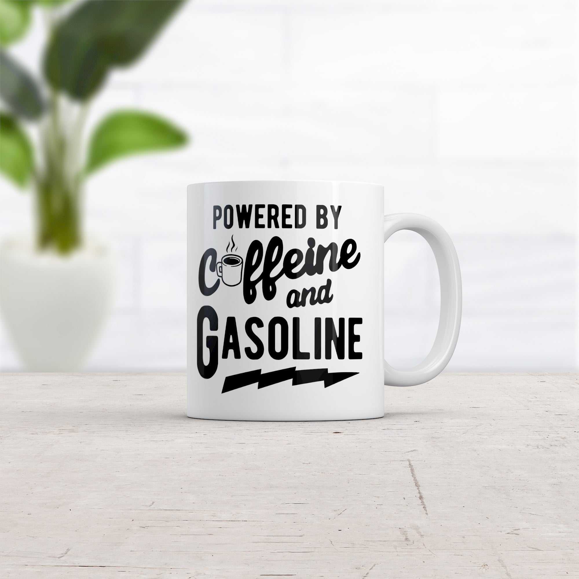 Funny White Powered By Caffeine And Gasoline Coffee Mug Nerdy coffee mechanic Tee