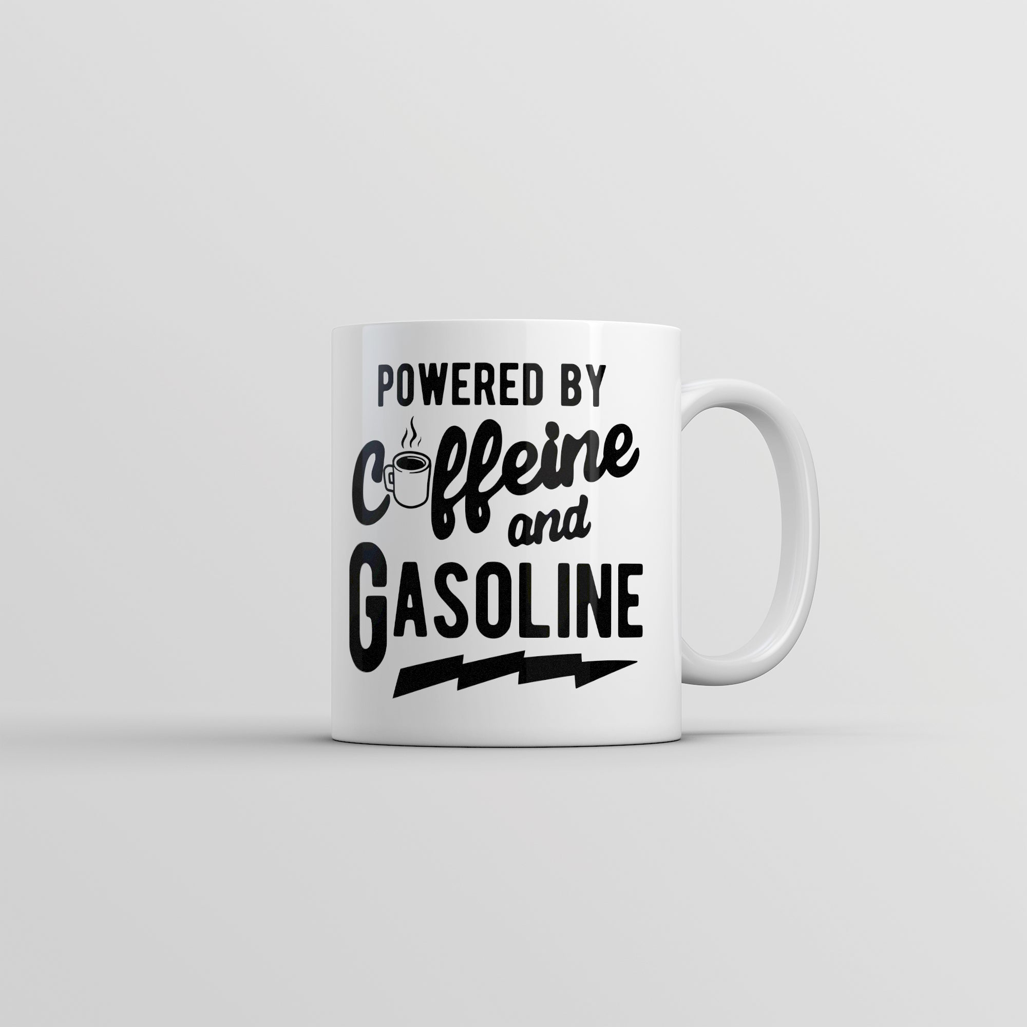 Funny White Powered By Caffeine And Gasoline Coffee Mug Nerdy coffee mechanic Tee