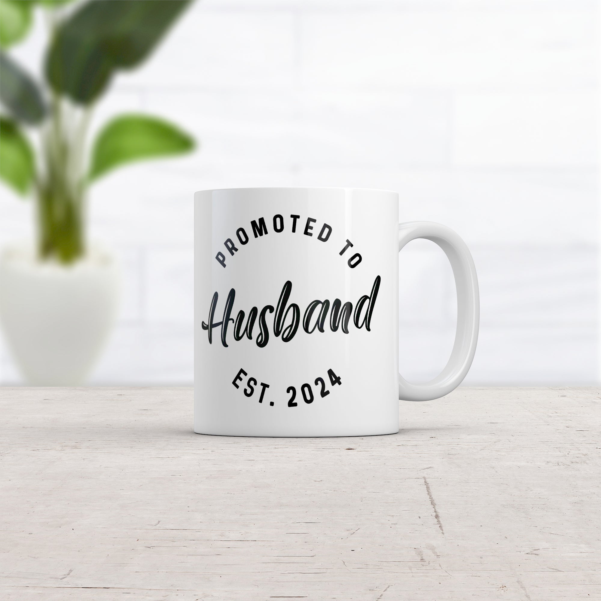 Funny White Promoted To Husband 2024 Coffee Mug Nerdy Wedding Tee