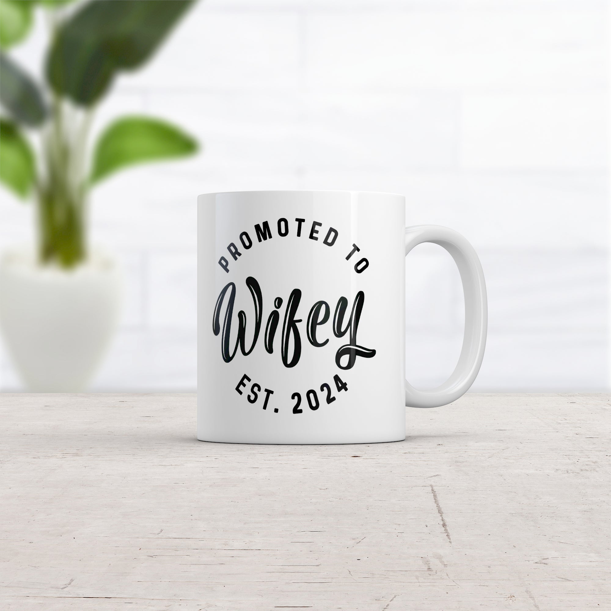 Funny White Promoted To Wifey 2024 Coffee Mug Nerdy Wedding Tee