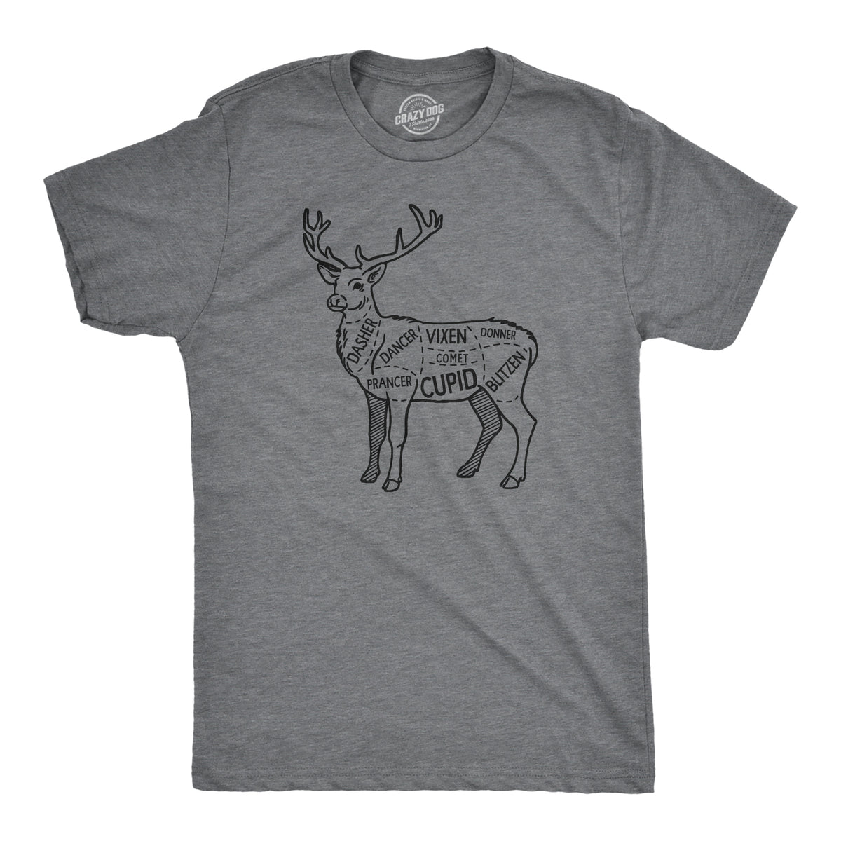 Funny Dark Heather Grey - REINDEER Reindeer Meat Cuts Mens T Shirt Nerdy christmas sarcastic Tee