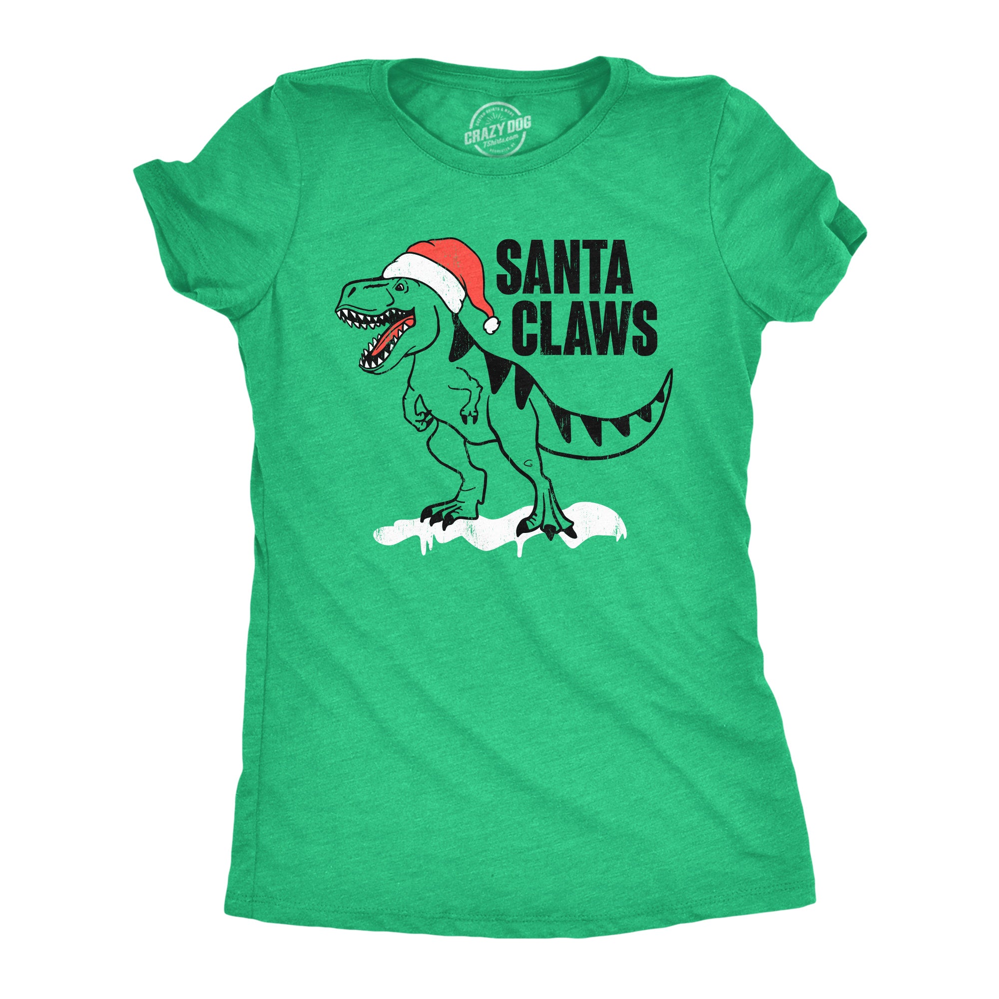 Funny Heather Green - Santa Claws Santa Claws Womens T Shirt Nerdy Christmas Dinosaur sarcastic Tee