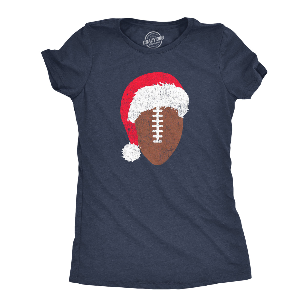 Funny Heather Navy - Santa Football Santa Football Womens T Shirt Nerdy Christmas Football Tee