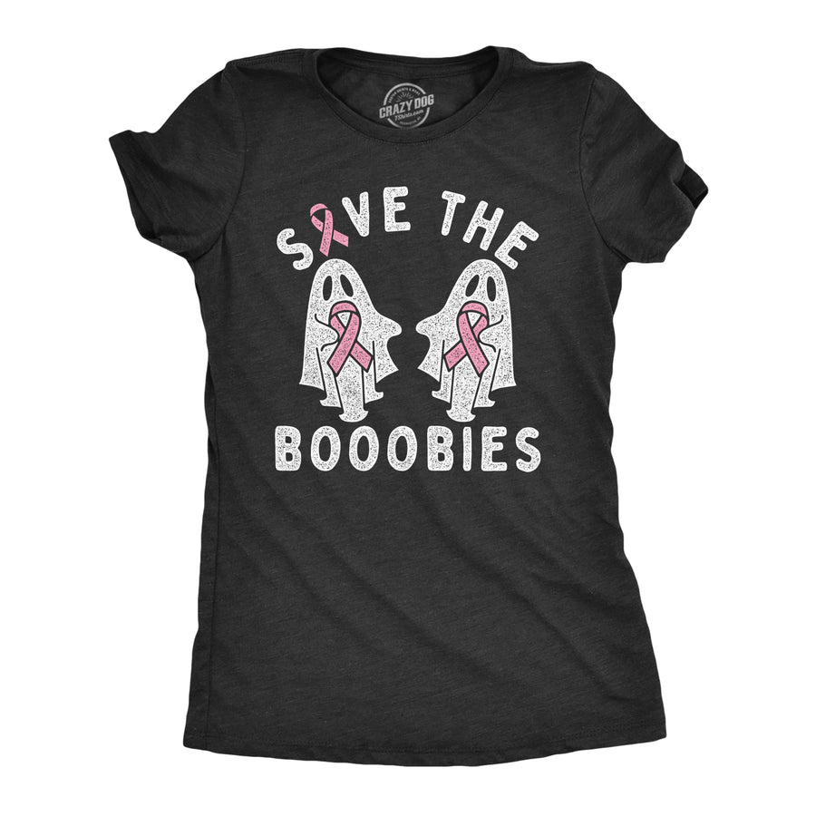 Funny Heather Black - BOOOBIES Save The Booobies Womens T Shirt Nerdy Halloween motivational Tee