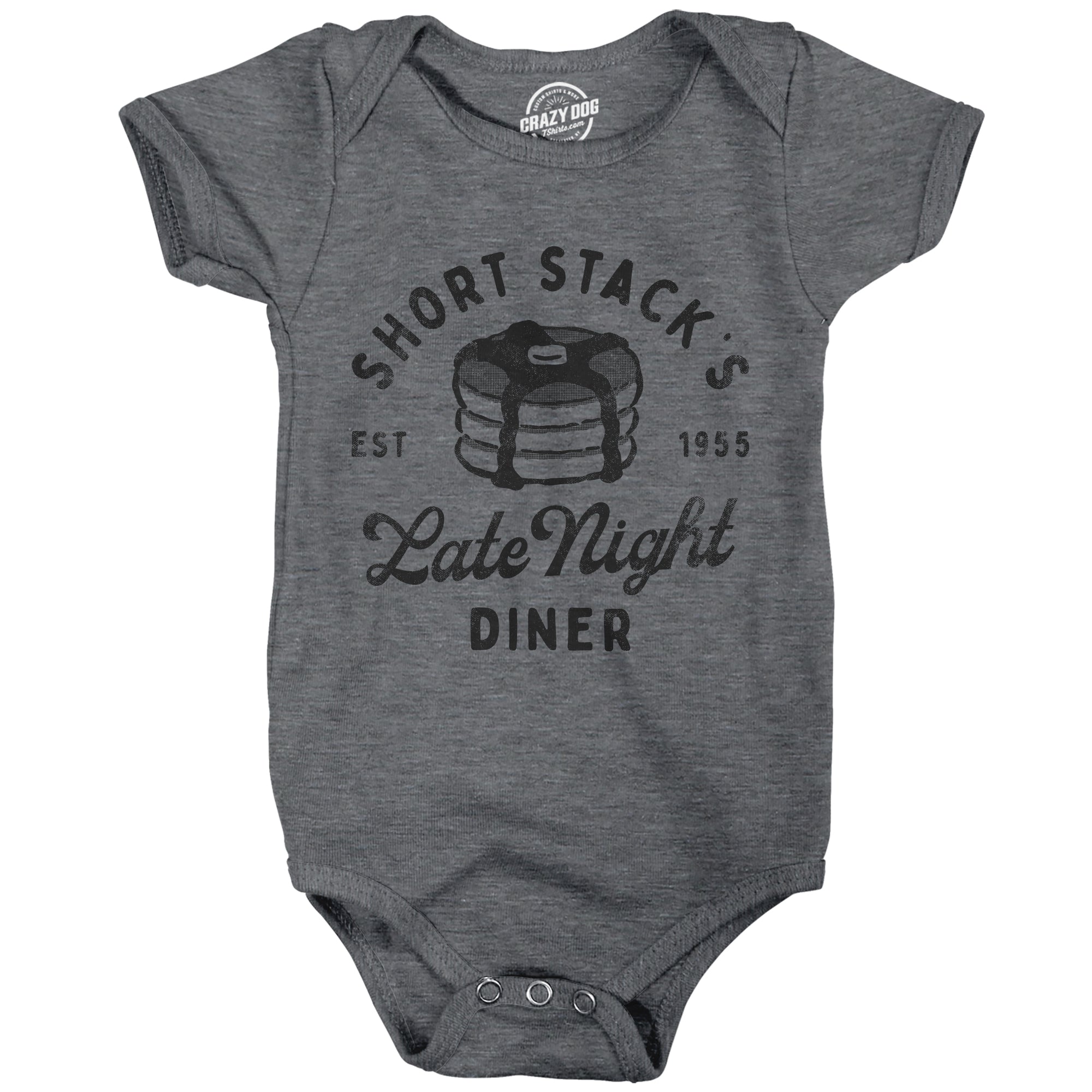 Funny Dark Heather Grey - SHORT Short Stacks Late Night Diner Onesie Nerdy Food sarcastic Tee