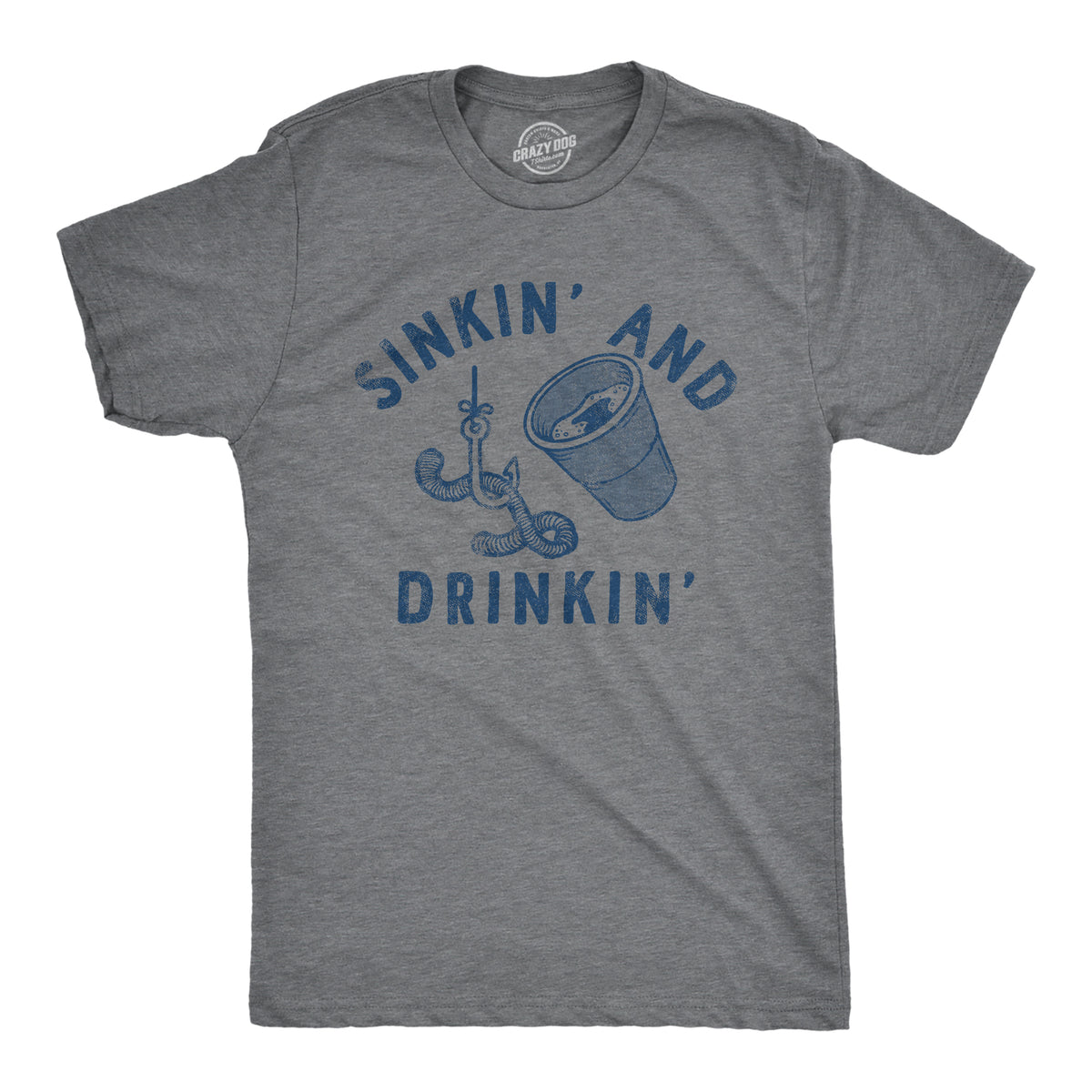 Funny Dark Heather Grey - SINKIN Sinkin And Drinkin Fish Mens T Shirt Nerdy Fishing Drinking Tee