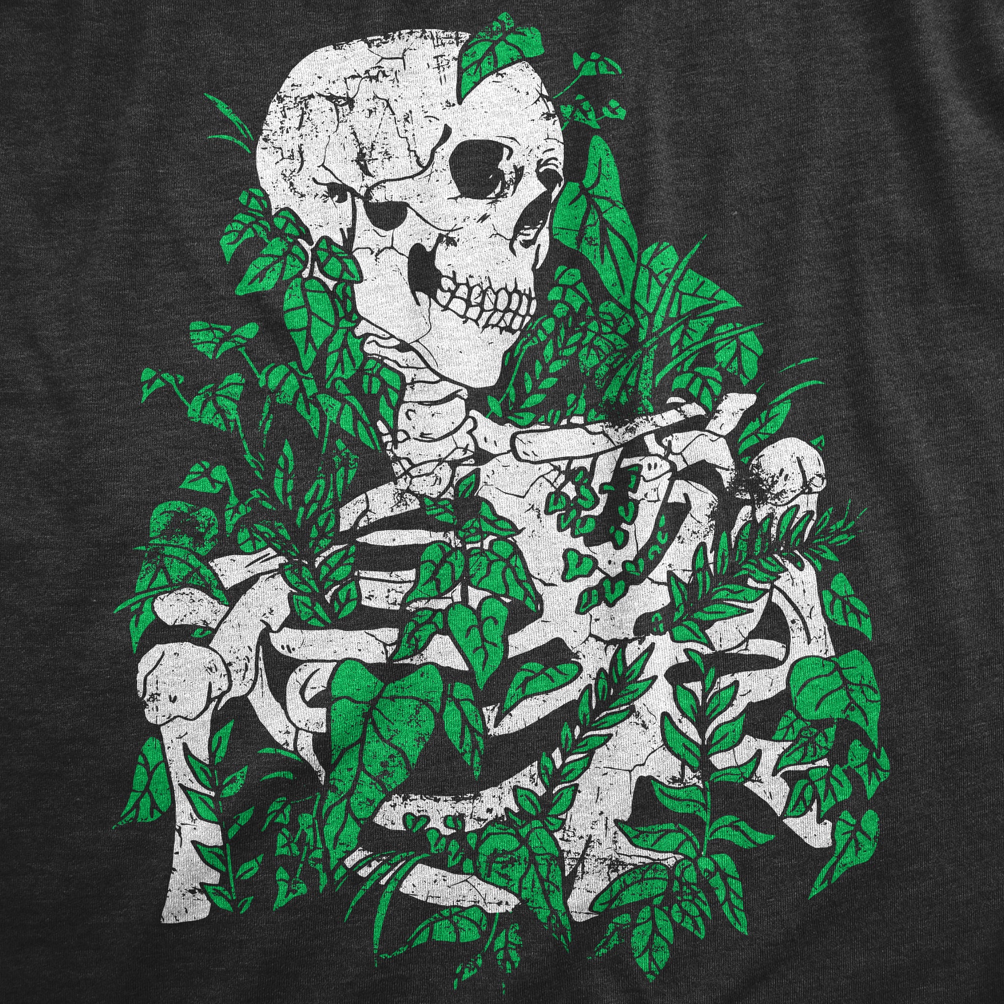Funny Heather Black - OVERGROWN Skeleton Overgrown Plants Womens T Shirt Nerdy Sarcastic Tee