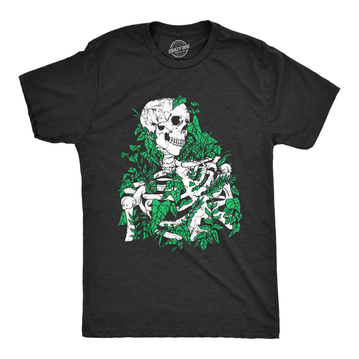 Funny Heather Black - OVERGROWN Skeleton Overgrown Plants Mens T Shirt Nerdy sarcastic Tee