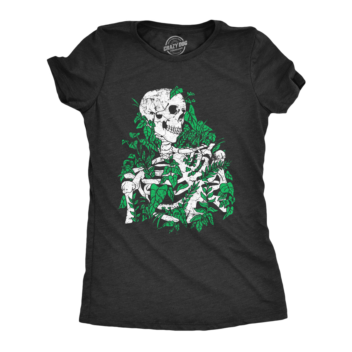 Funny Heather Black - OVERGROWN Skeleton Overgrown Plants Womens T Shirt Nerdy Sarcastic Tee