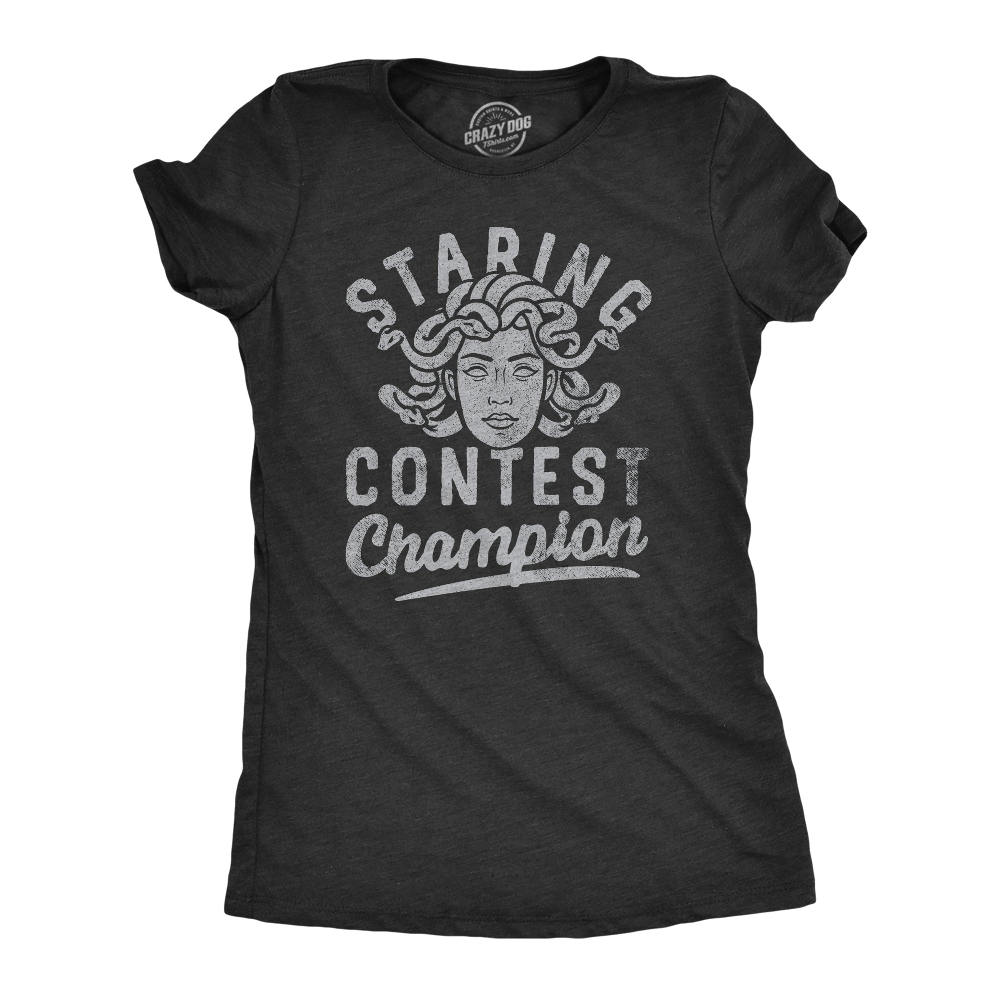 Funny Heather Black - STARING Staring Contest Champion Womens T Shirt Nerdy Sarcastic Tee