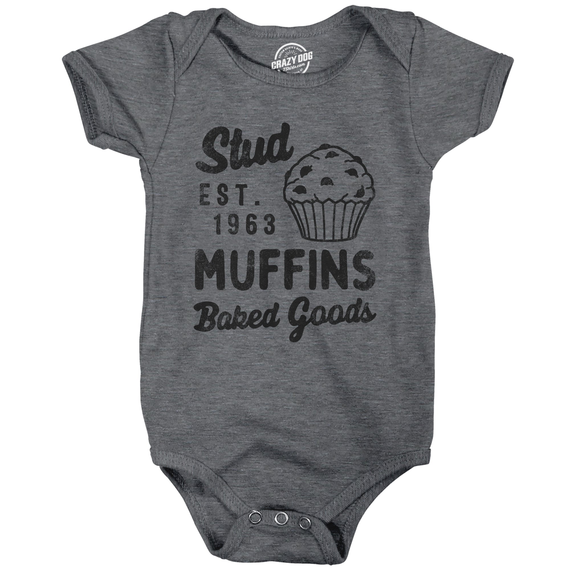 Funny Dark Heather Grey - STUD Stud Muffins Baked Goods Onesie Nerdy Food sarcastic Tee