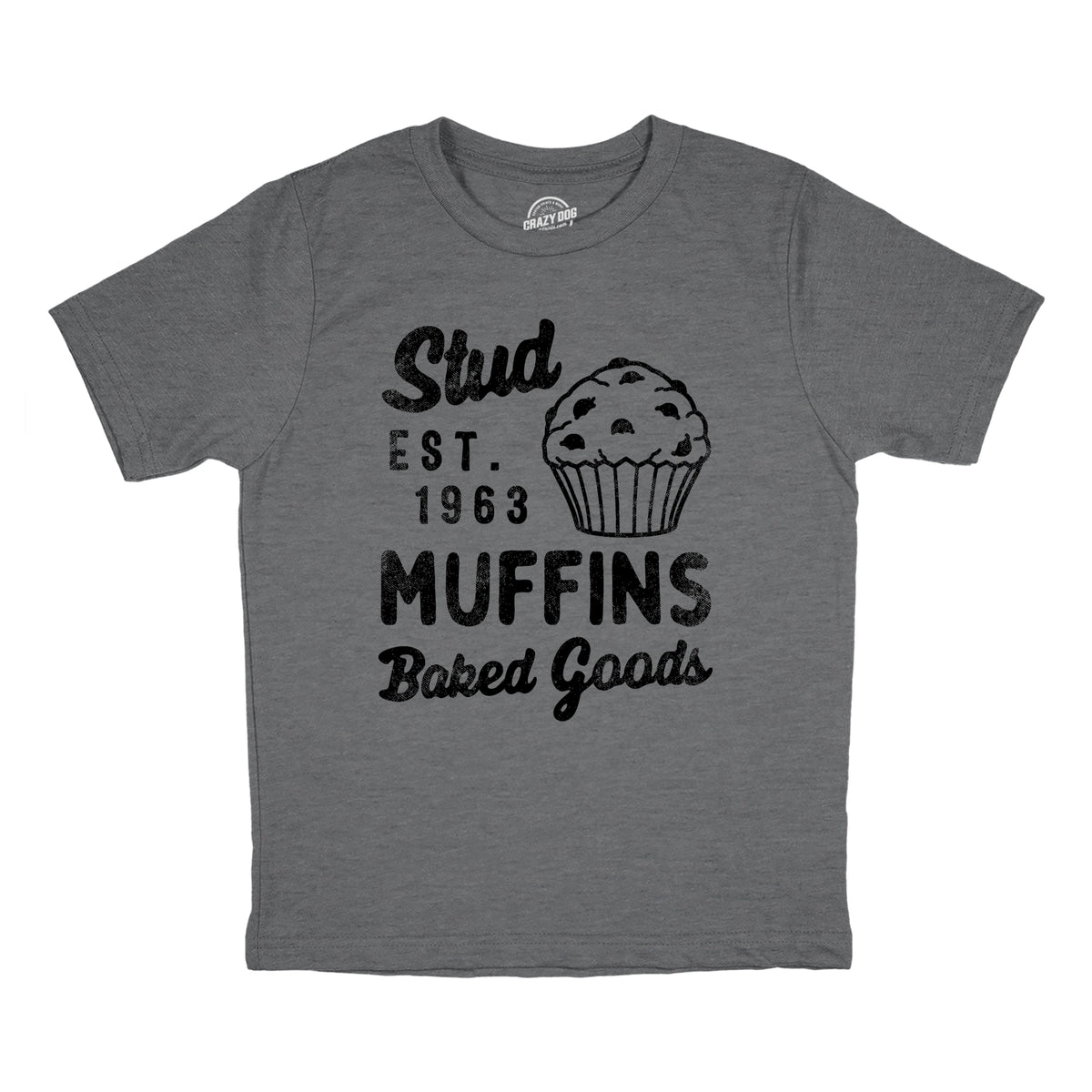 Funny Dark Heather Grey - STUD Stud Muffins Baked Goods Youth T Shirt Nerdy Food sarcastic Tee