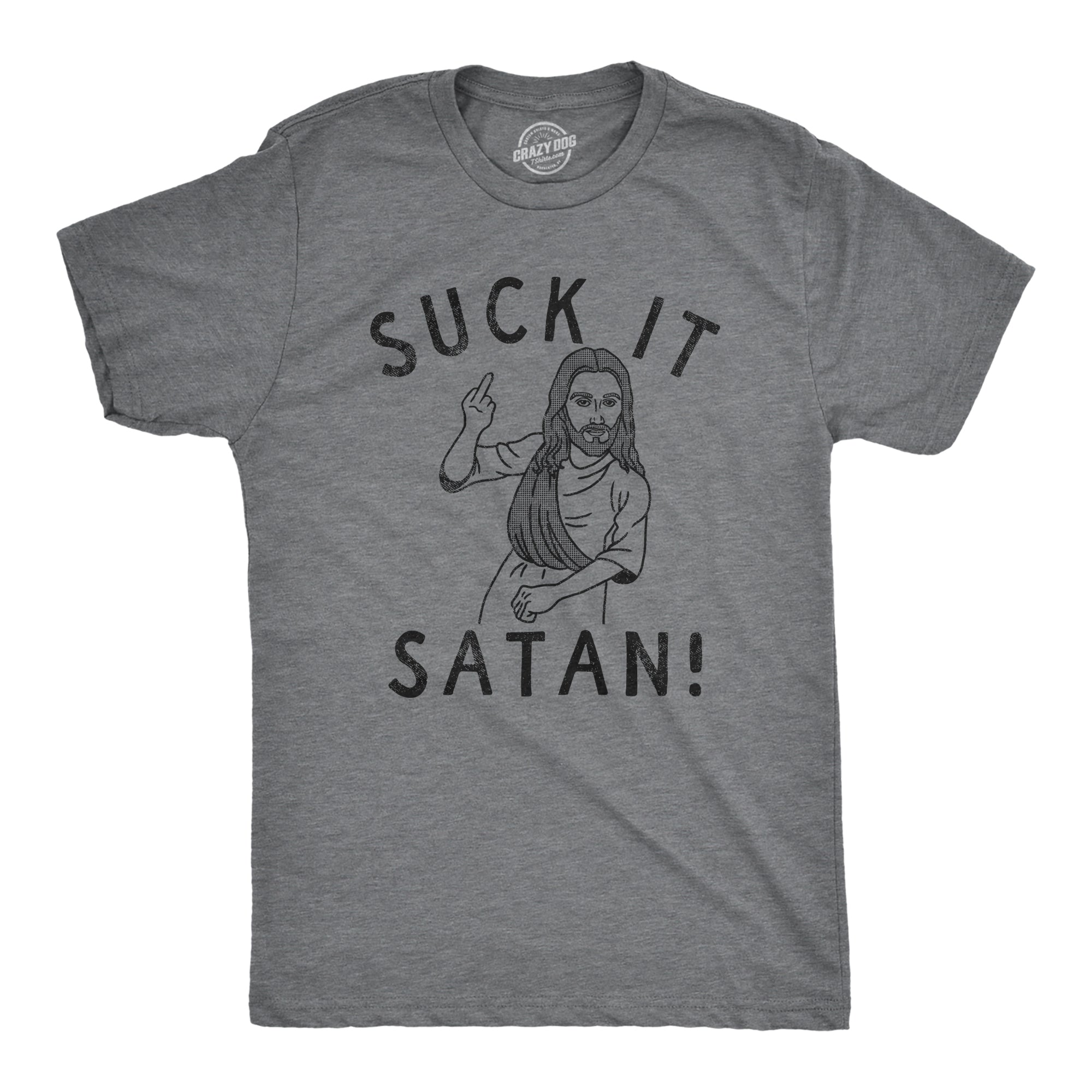 Funny Dark Heather Grey - SATAN Suck It Satan Mens T Shirt Nerdy Sarcastic Religion Tee