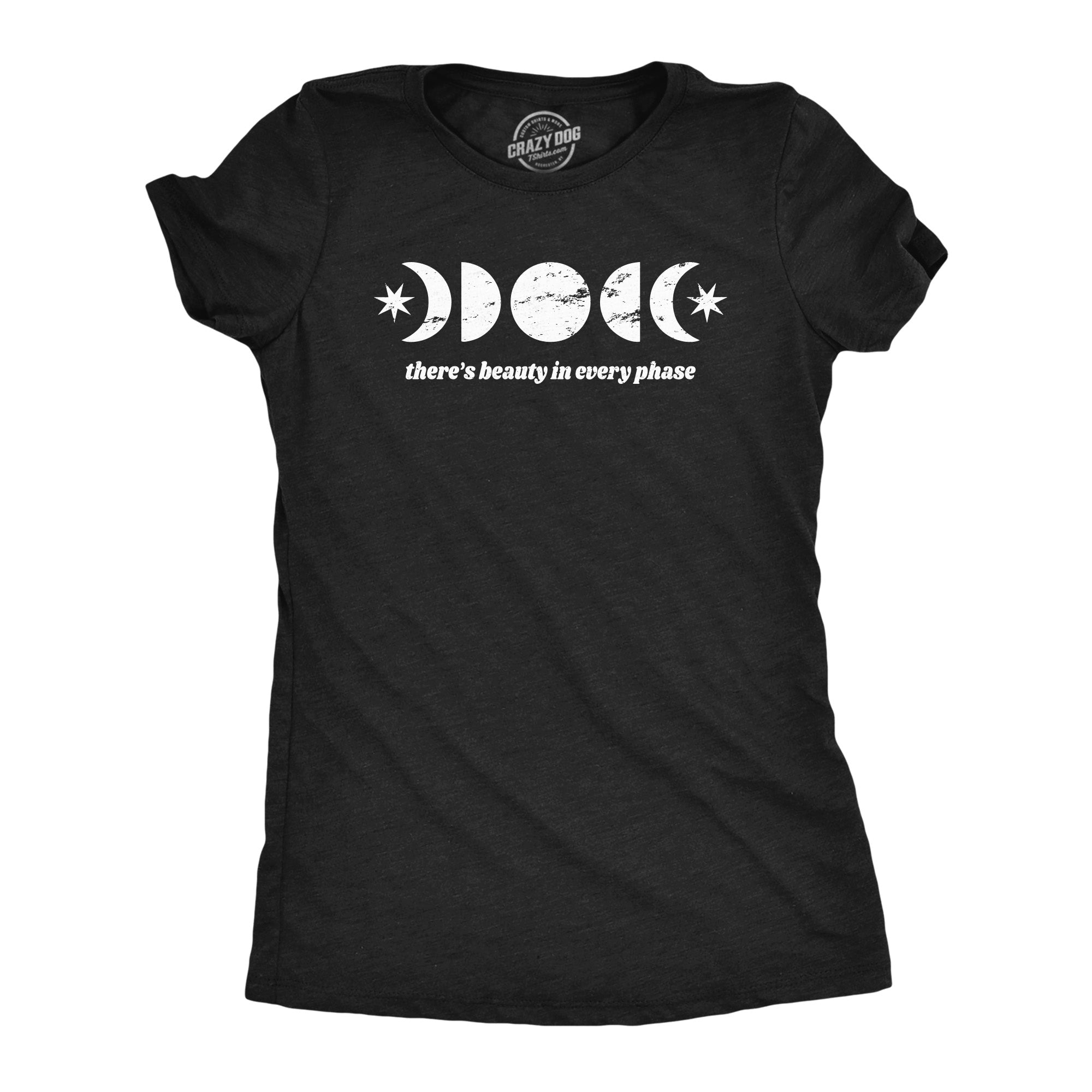 Funny Heather Black - PHASE Theres Beauty In Every Phase Womens T Shirt Nerdy space Tee