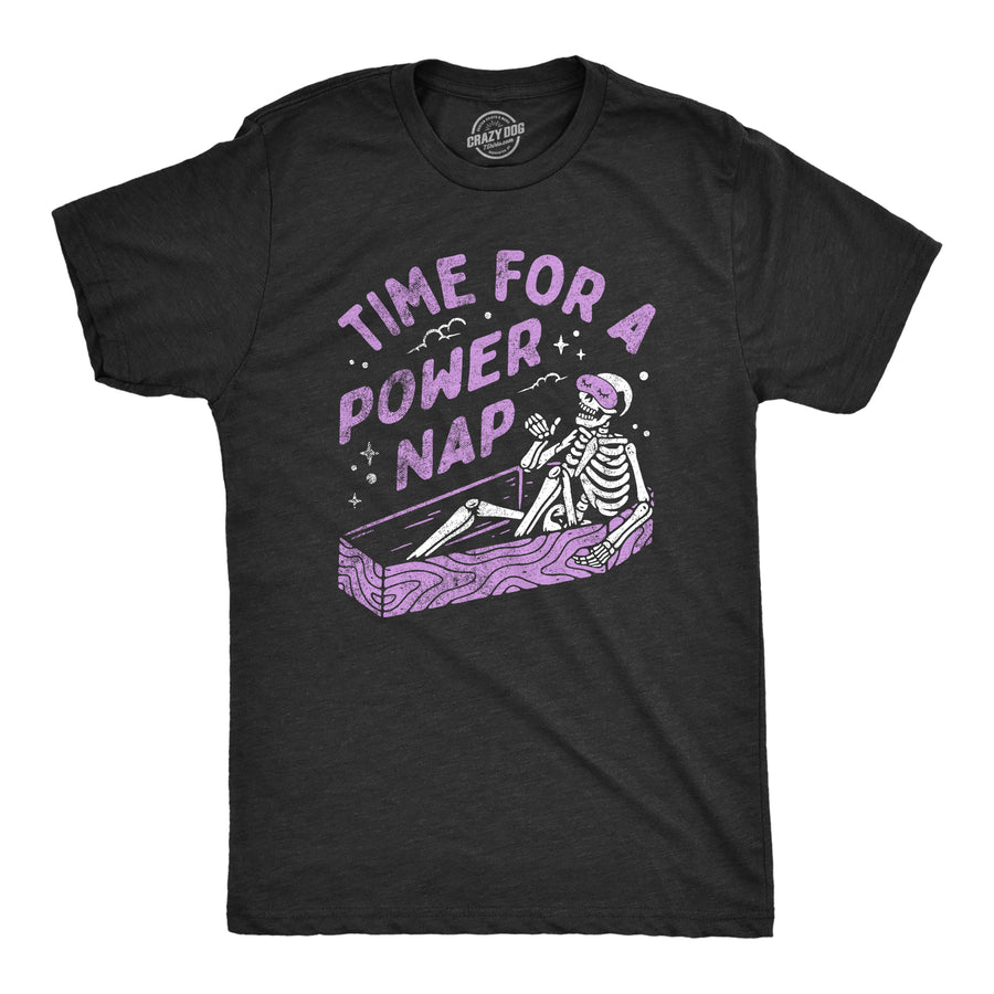 Funny Heather Black - POWERNAP Time For A Power Nap Mens T Shirt Nerdy halloween Sarcastic Tee