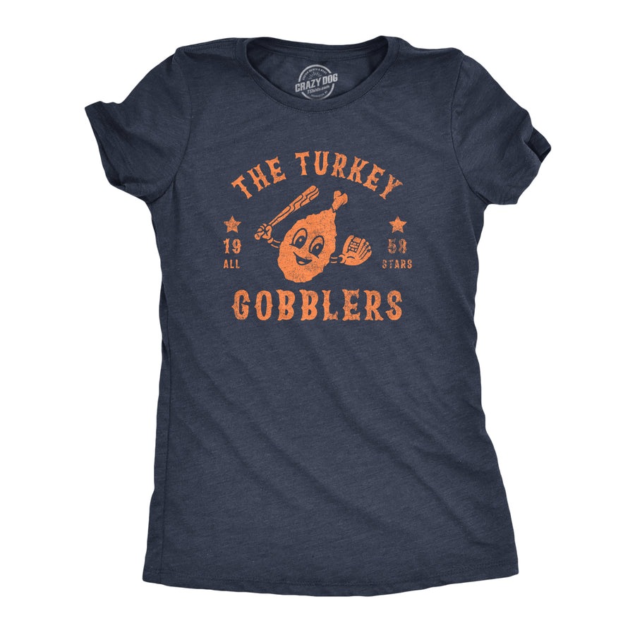 Funny Heather Navy - GOBBLERS The Turkey Gobblers All Stars Womens T Shirt Nerdy Thanksgiving Baseball Tee