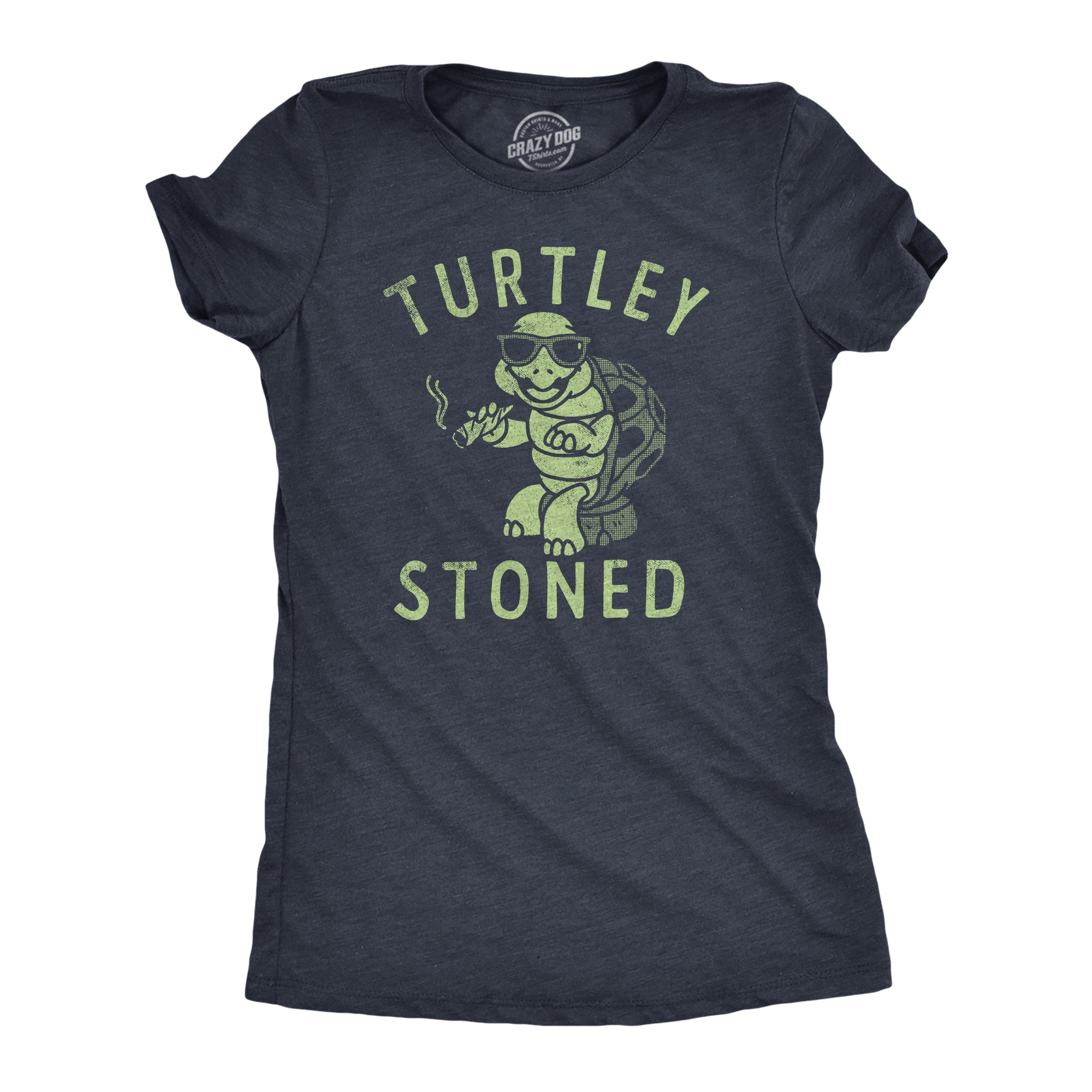 Funny Heather Navy - TURTLEY Turtley Stoned Womens T Shirt Nerdy 420 animal Tee