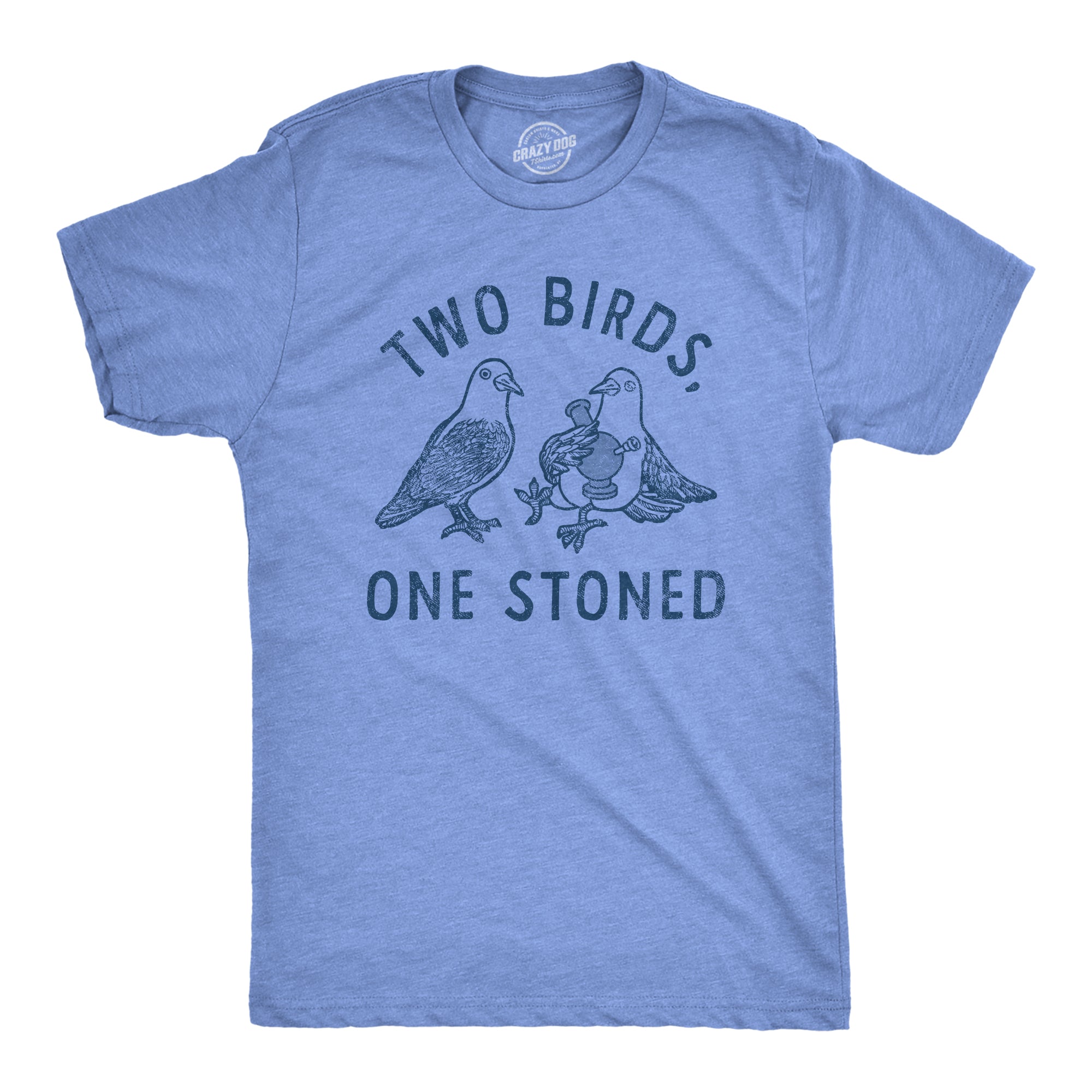 Funny Light Heather Blue - BIRDS Two Birds One Stoned Mens T Shirt Nerdy 420 animal Tee