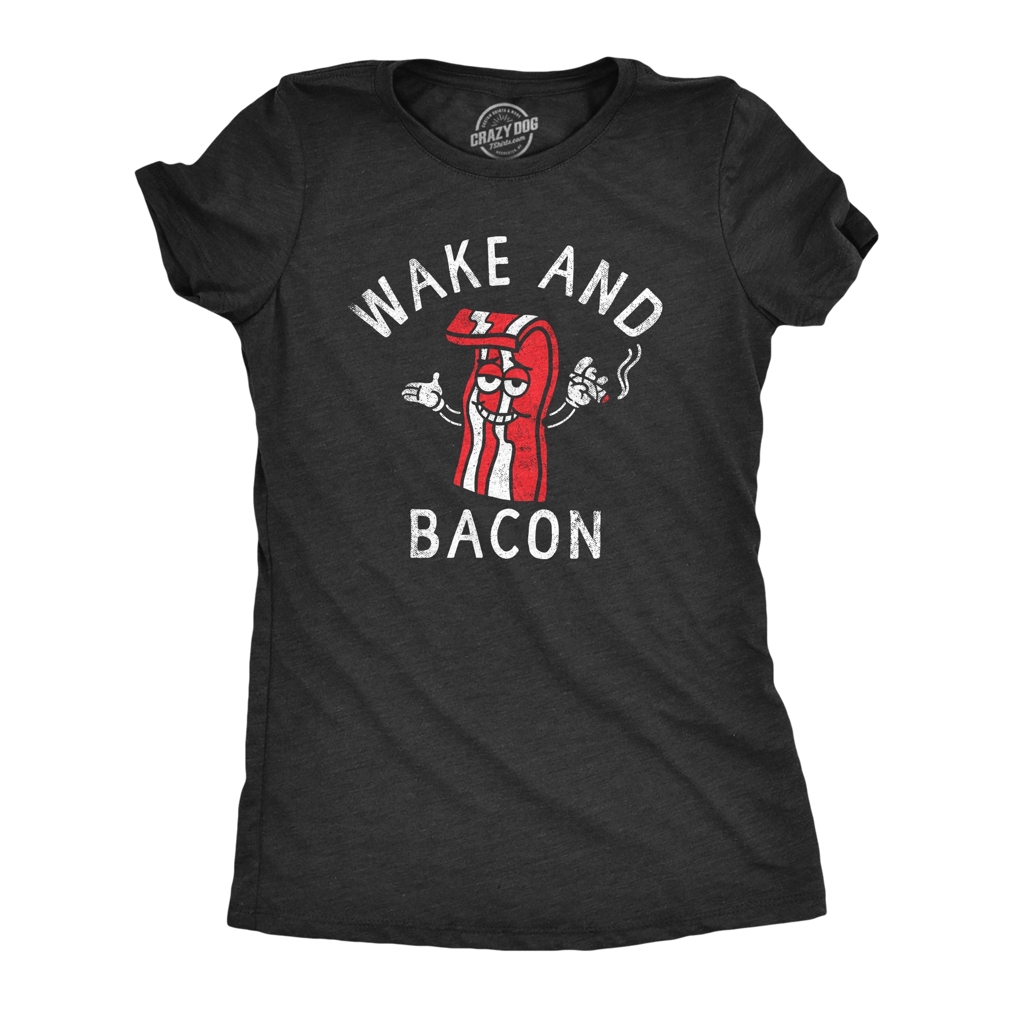 Funny Heather Black - WAKE Wake And Bacon Womens T Shirt Nerdy 420 Food Tee