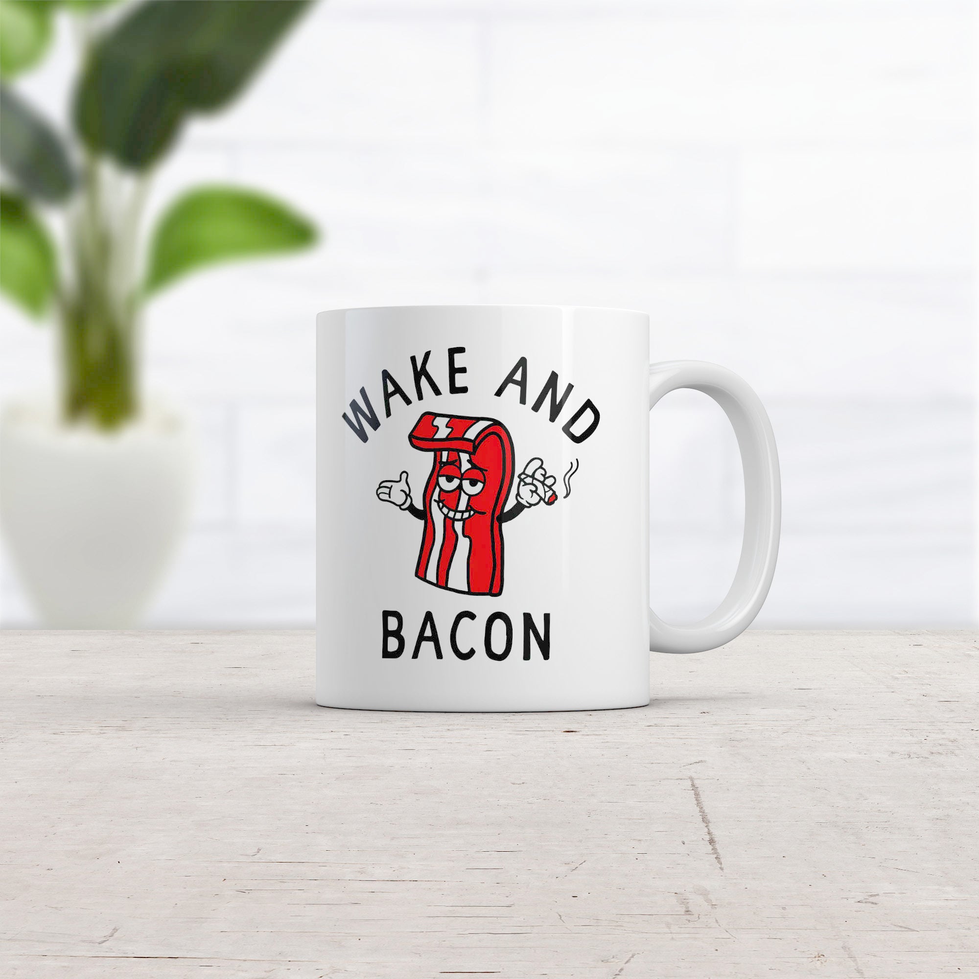 Funny White Wake And Bacon Coffee Mug Nerdy 420 Food Tee