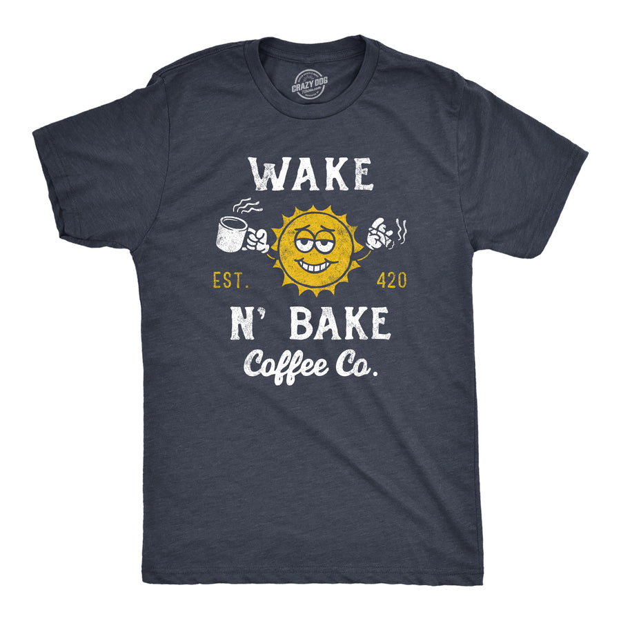 Funny Heather Navy - WAKE Wake N Bake Coffee Co Mens T Shirt Nerdy 420 Coffee Tee